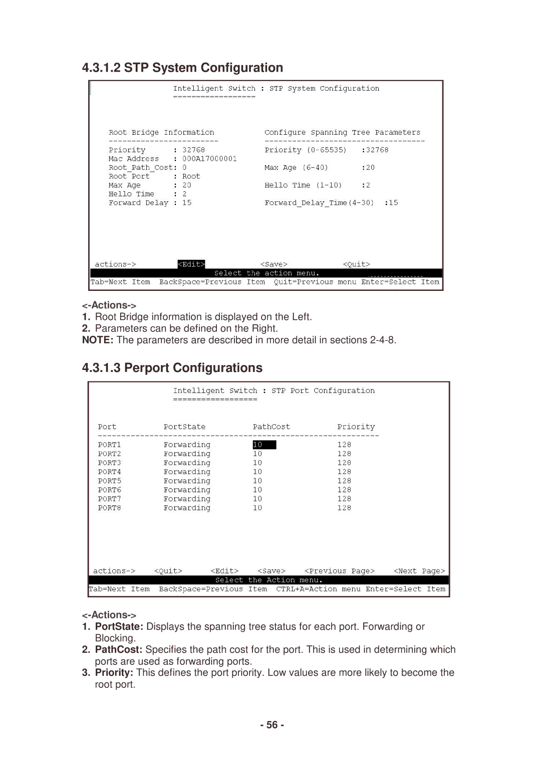 Lindy 25030 user manual STP System Configuration, Perport Configurations 