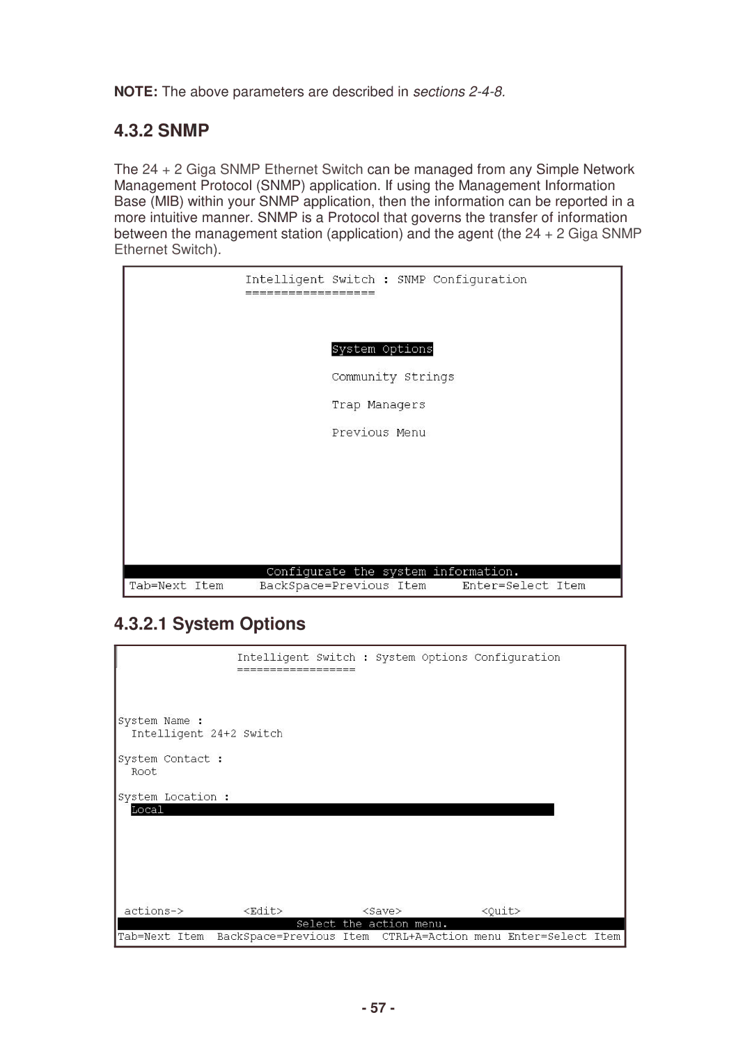 Lindy 25030 user manual Snmp, System Options 