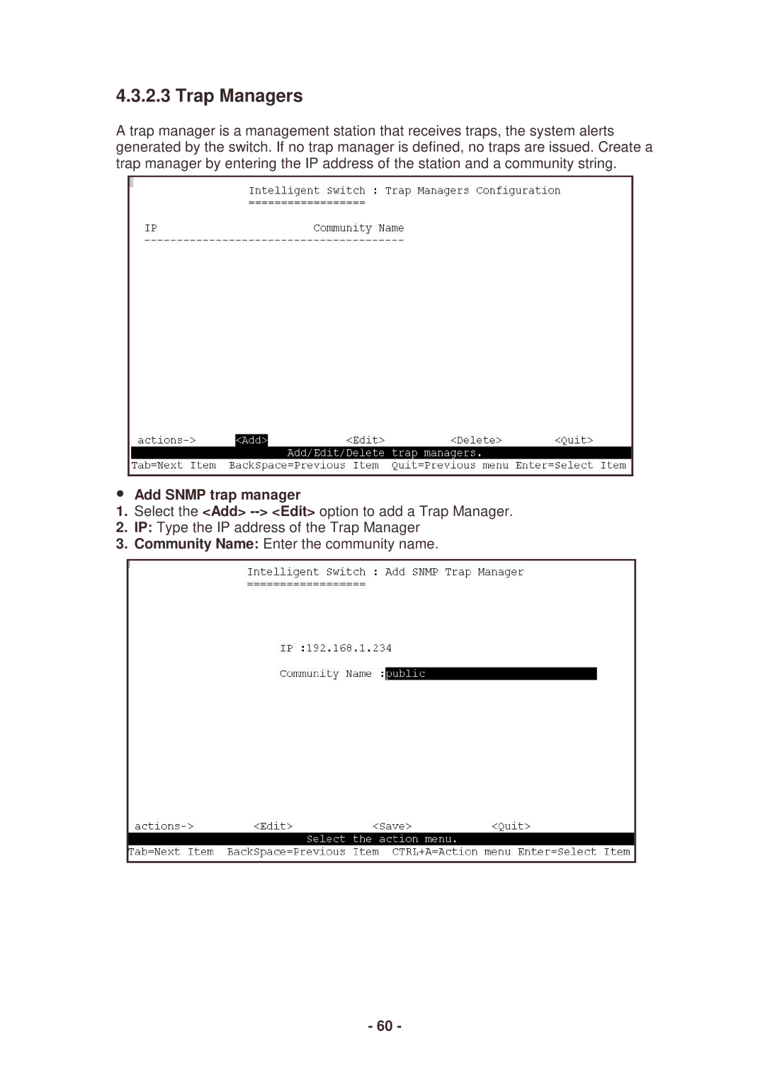 Lindy 25030 user manual Trap Managers, Add Snmp trap manager 