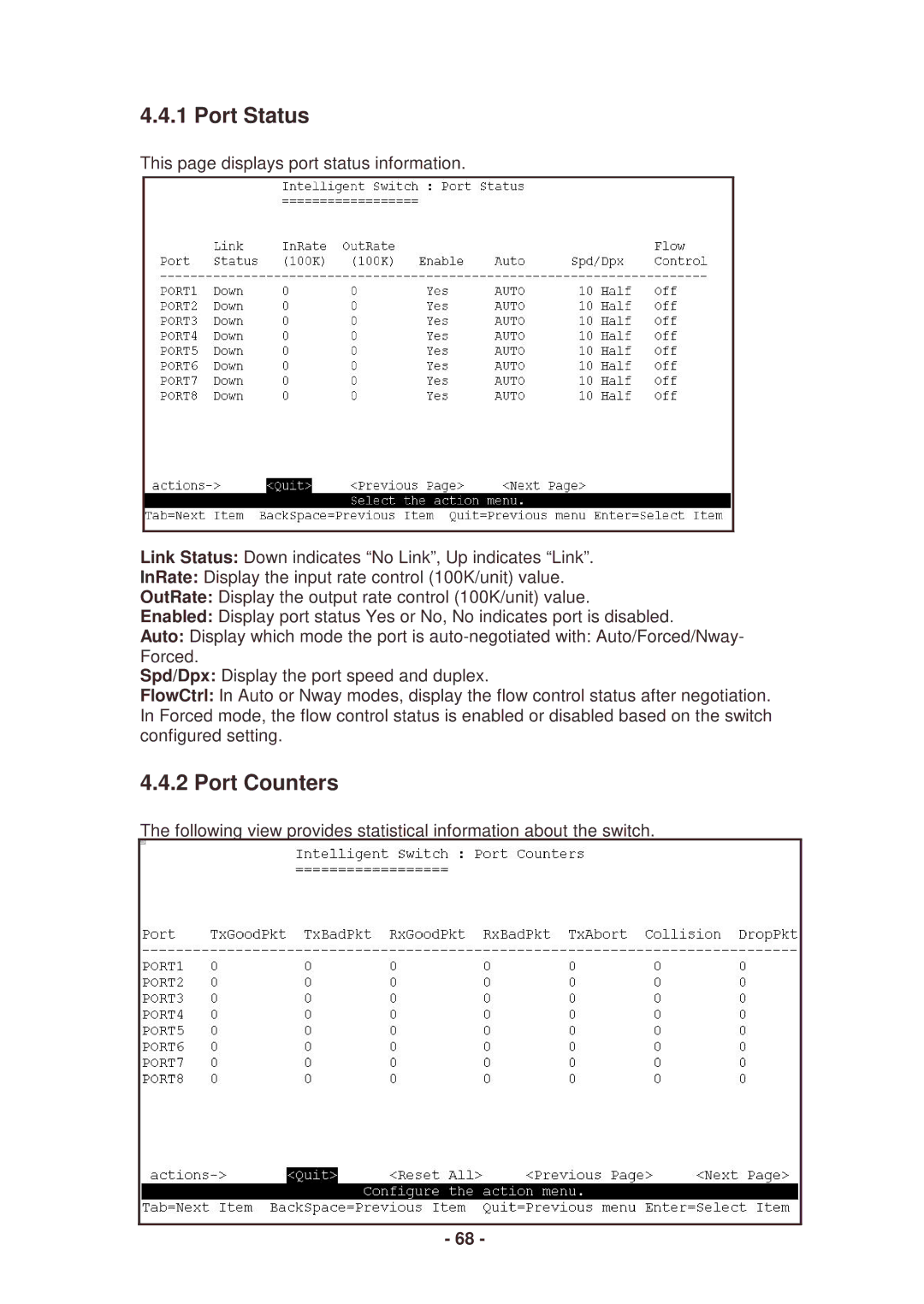 Lindy 25030 user manual Port Status, Port Counters 