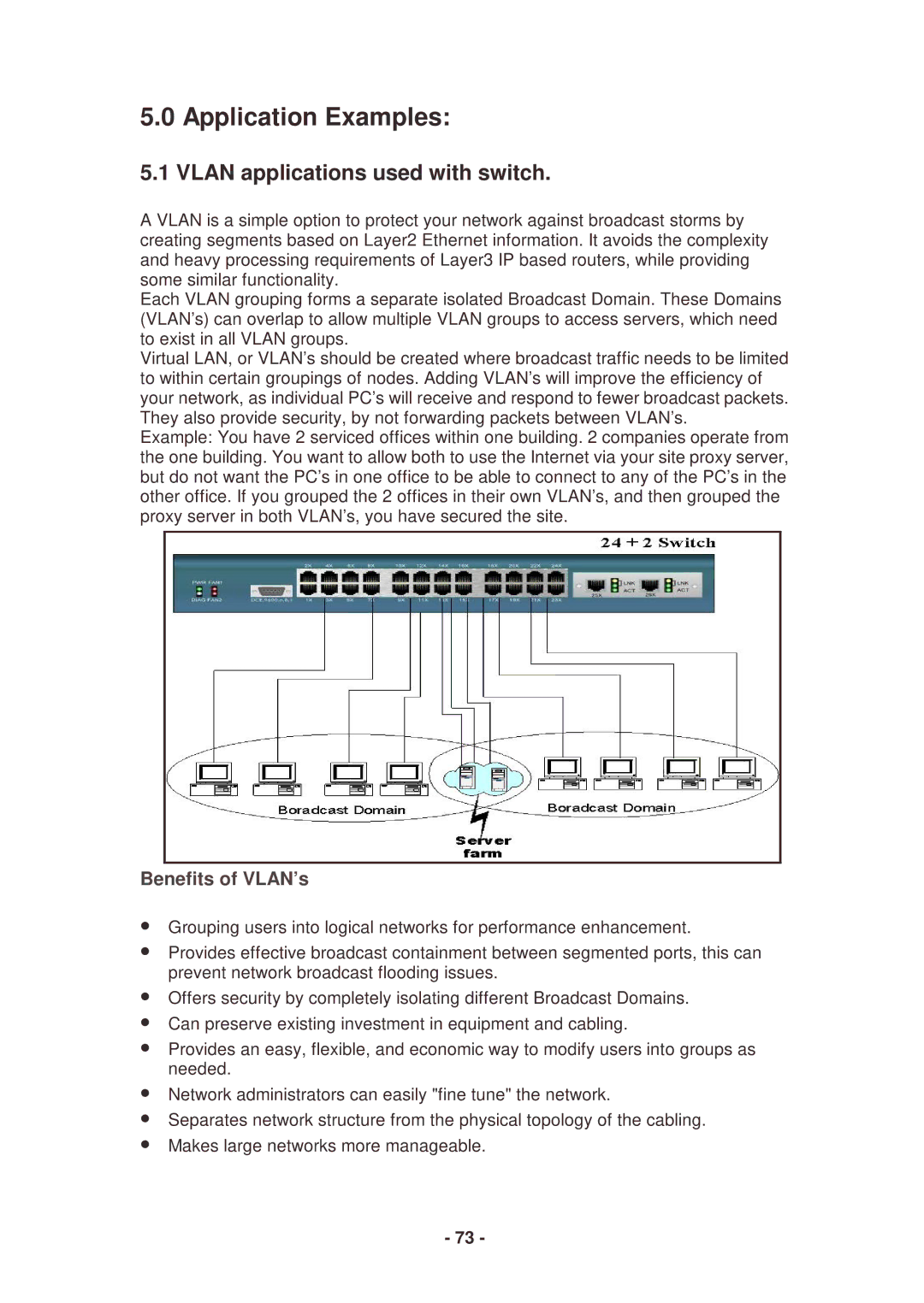 Lindy 25030 user manual Application Examples, Vlan applications used with switch 