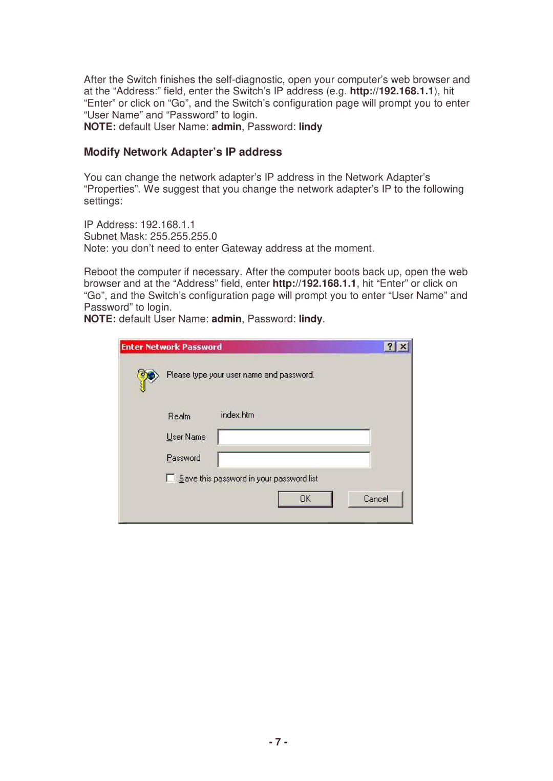 Lindy 25030 user manual Modify Network Adapter’s IP address 