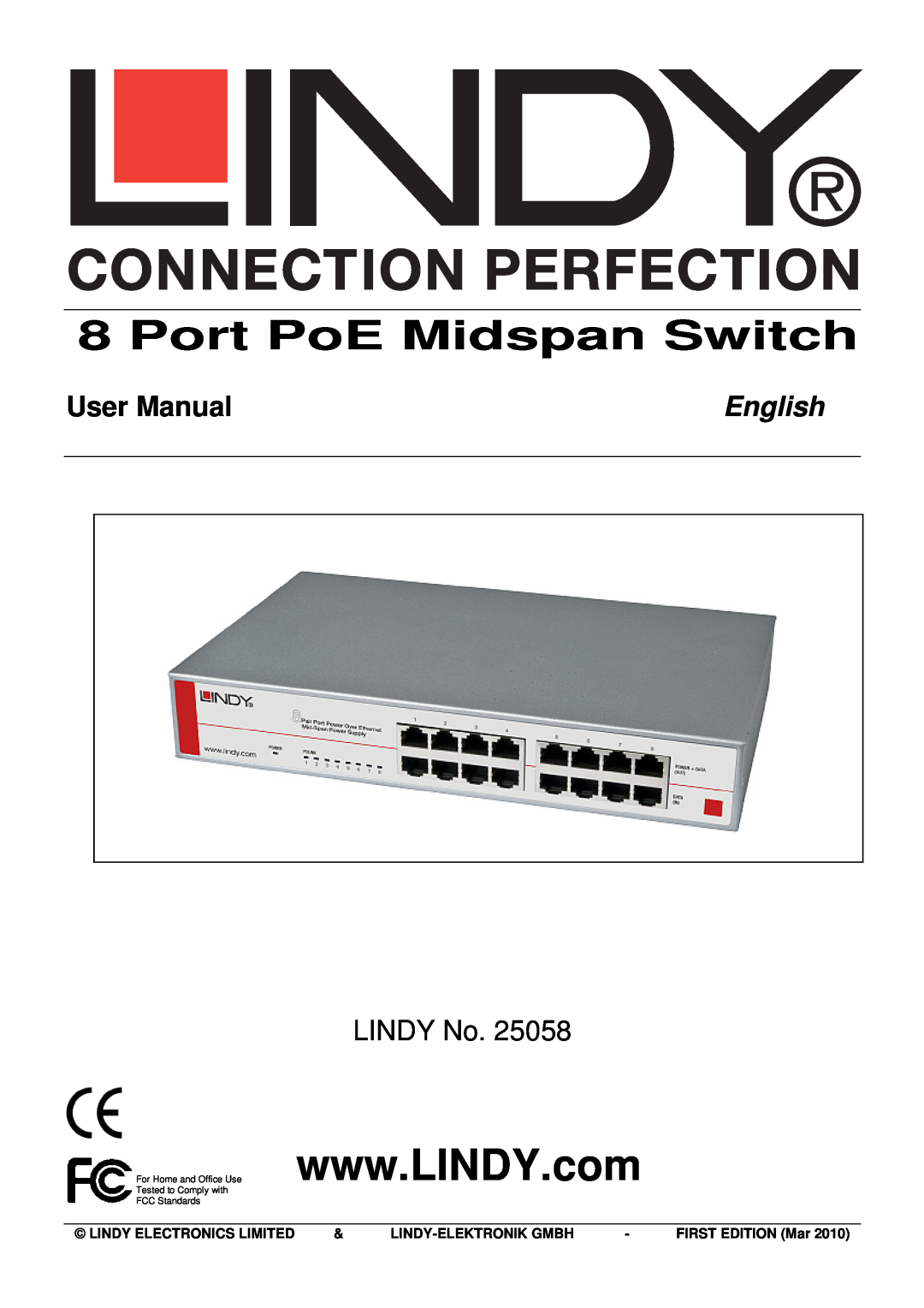 Lindy 25058 user manual English, Port PoE Midspan Switch, User Manual, LINDY No, Lindy Electronics Limited 