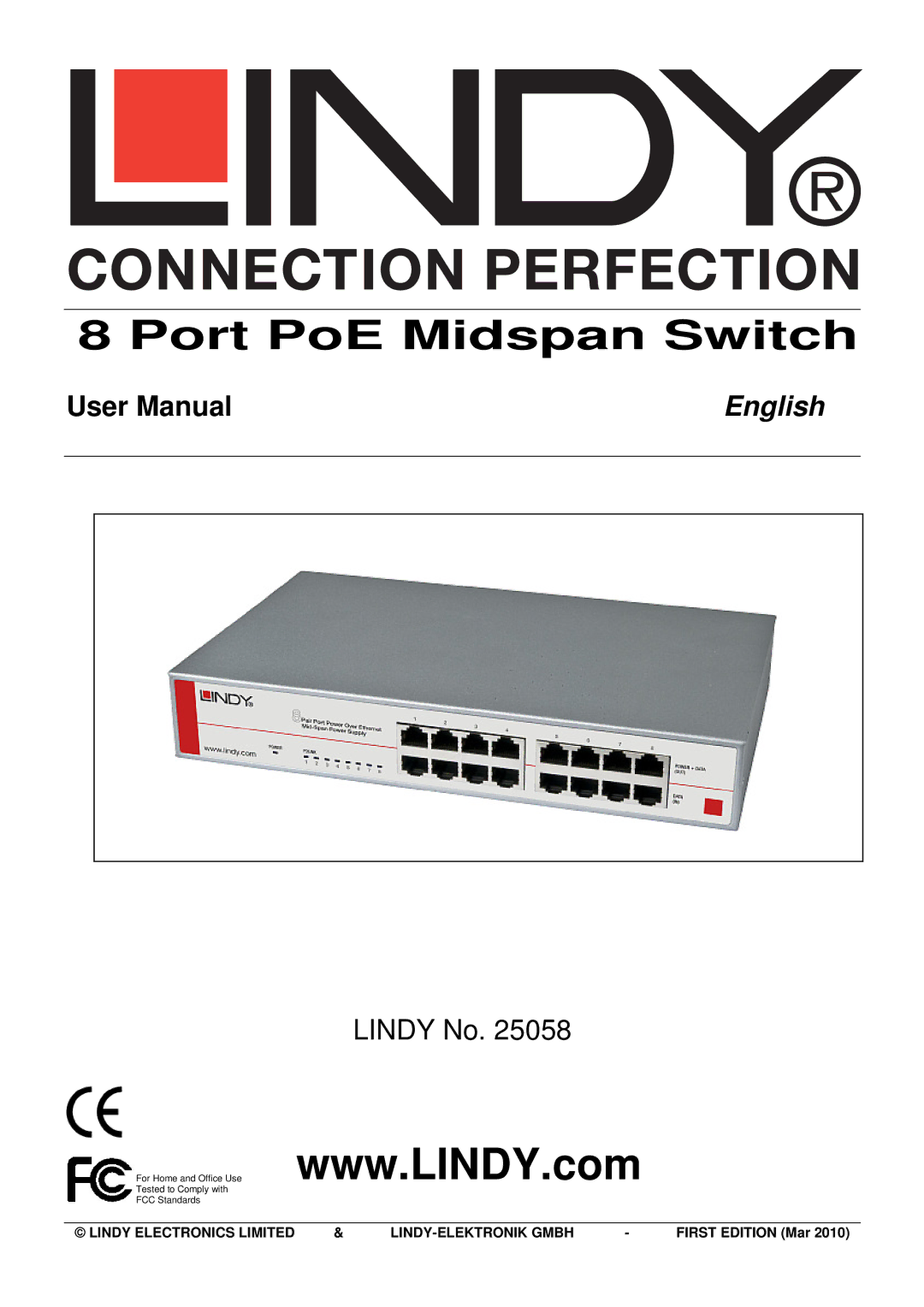 Lindy 25058 user manual Port PoE Midspan Switch, English 