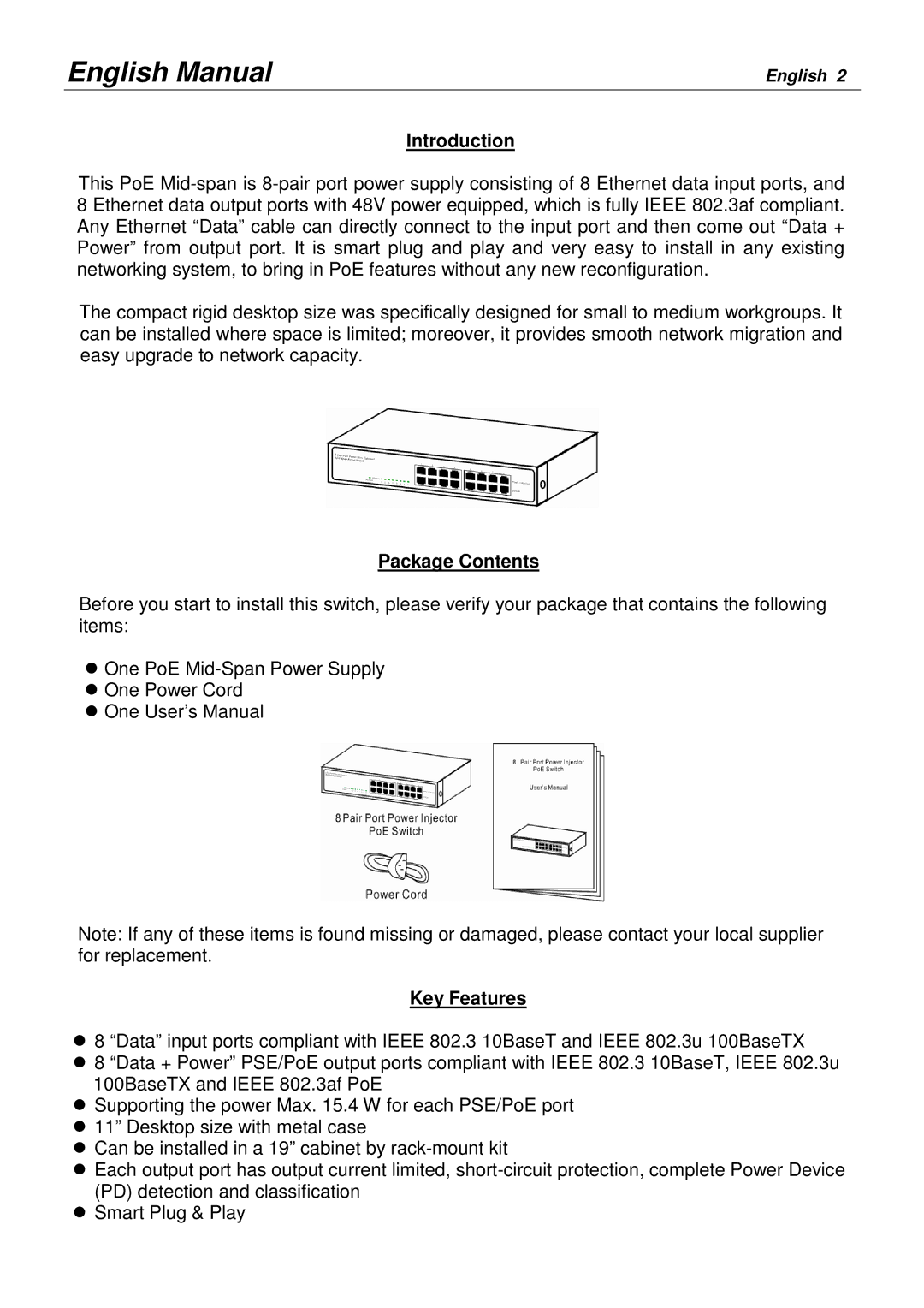 Lindy 25058 user manual English Manual, Introduction, Package Contents, Key Features 