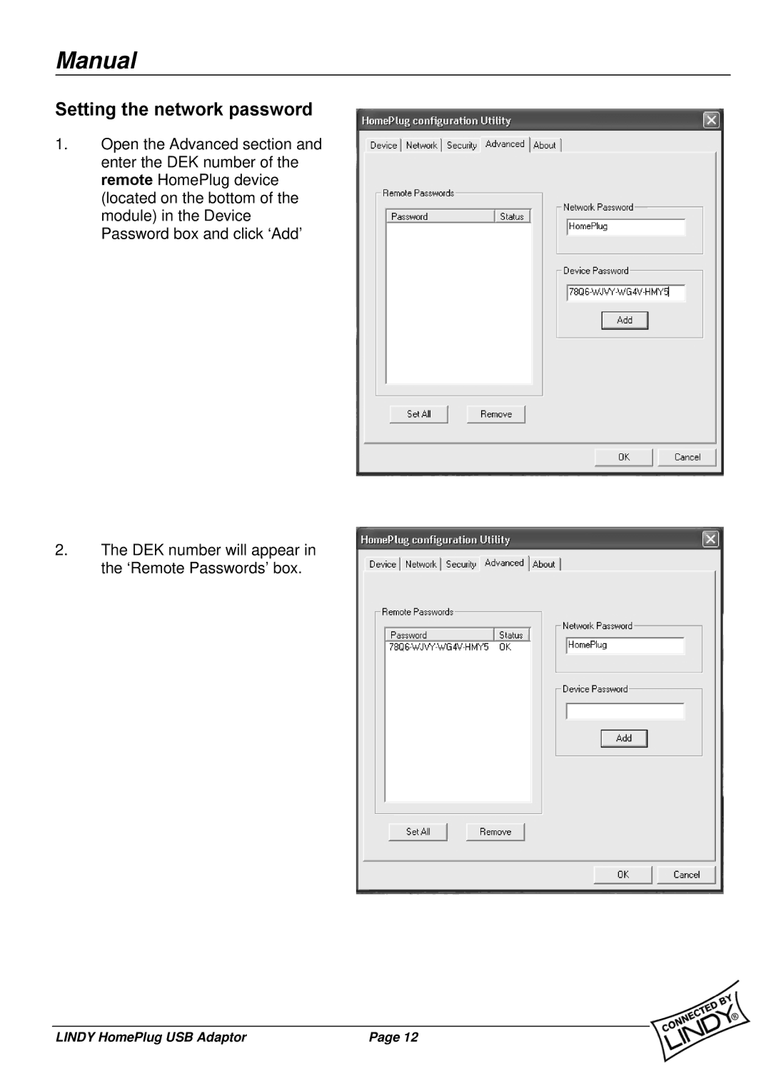 Lindy 25121 user manual Setting the network password 