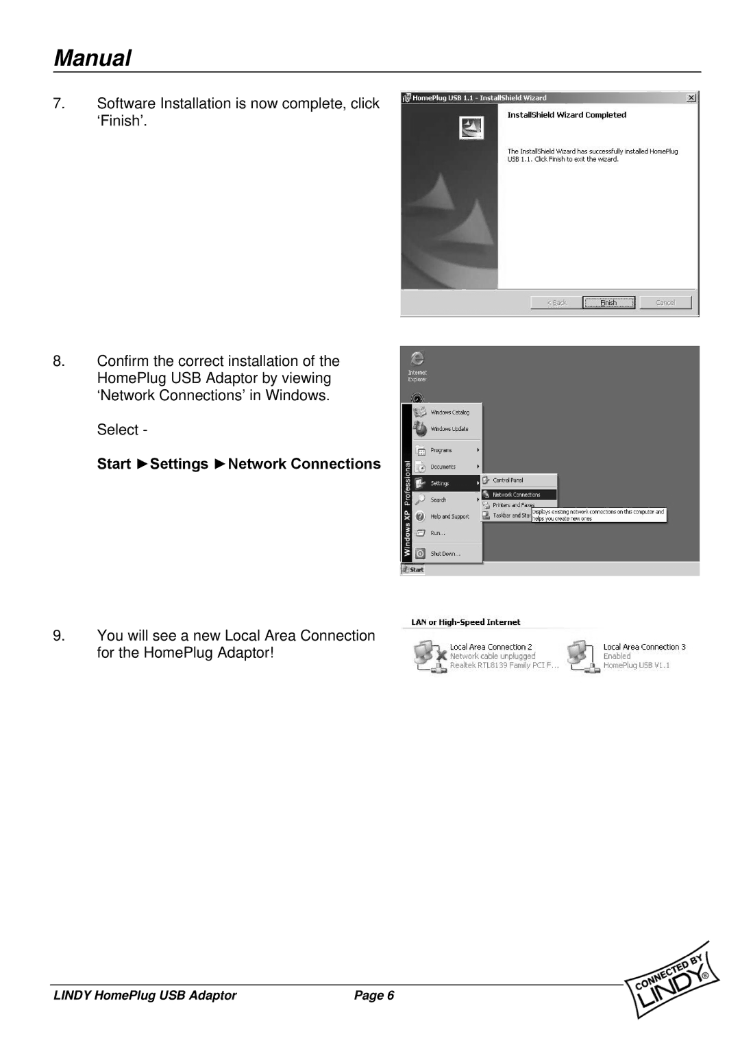 Lindy 25121 user manual Start Settings Network Connections 