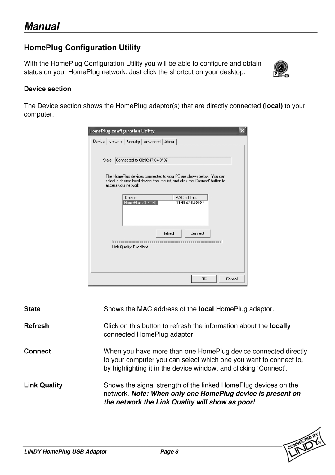 Lindy 25121 user manual HomePlug Configuration Utility 