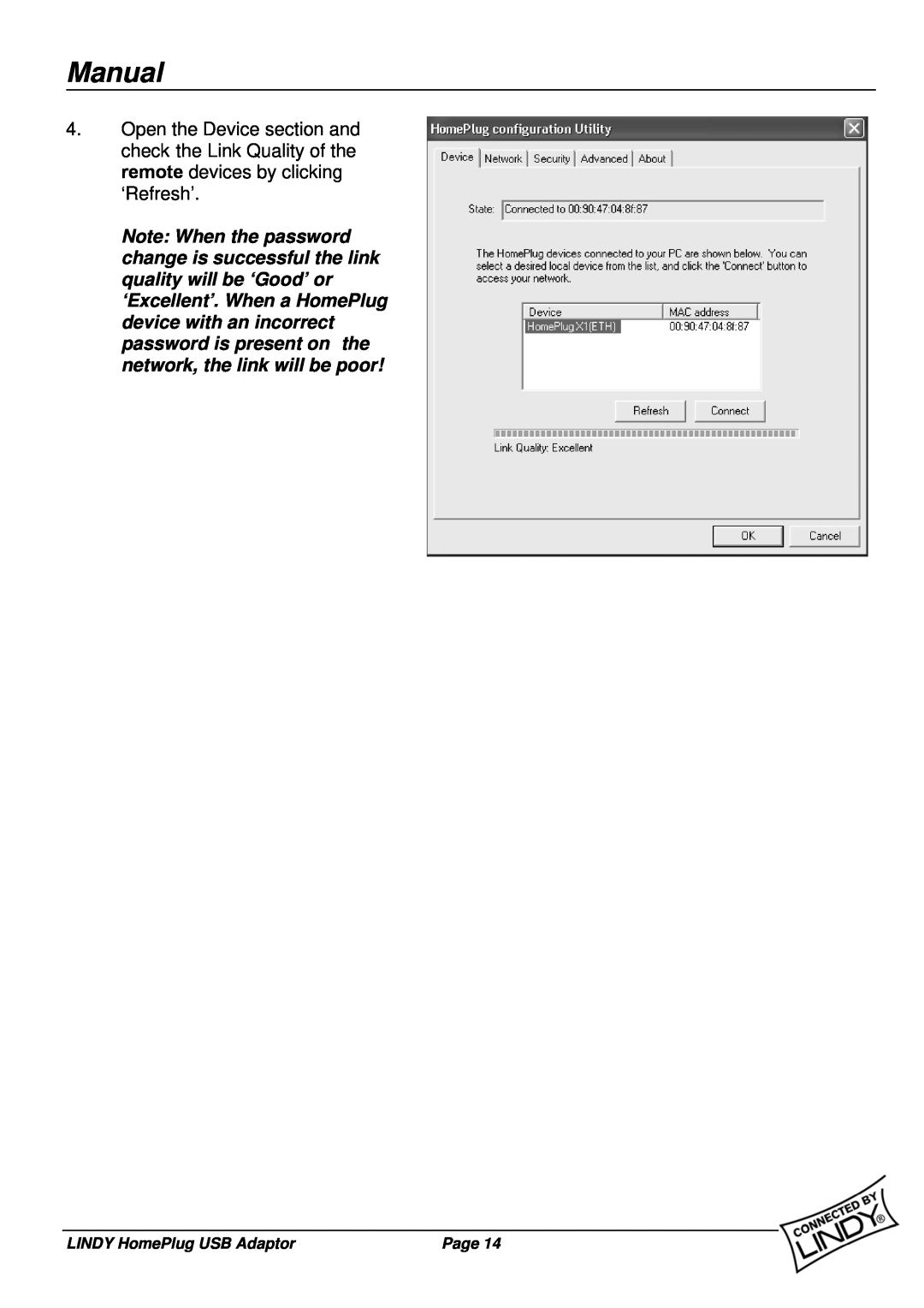 Lindy 25121 user manual Manual, LINDY HomePlug USB Adaptor, Page 