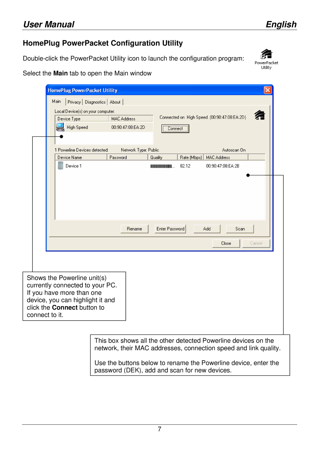 Lindy 25130 user manual HomePlug PowerPacket Configuration Utility 