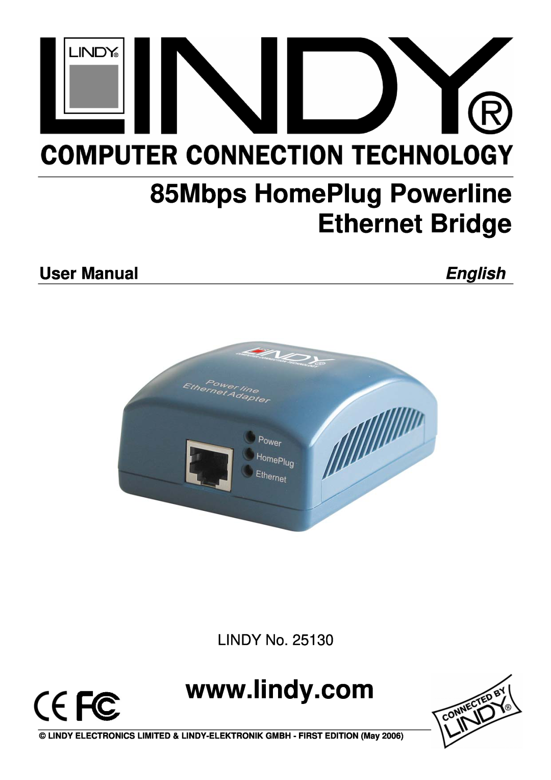 Lindy 25130 user manual 85Mbps HomePlug Powerline Ethernet Bridge, User Manual, English, LINDY No 