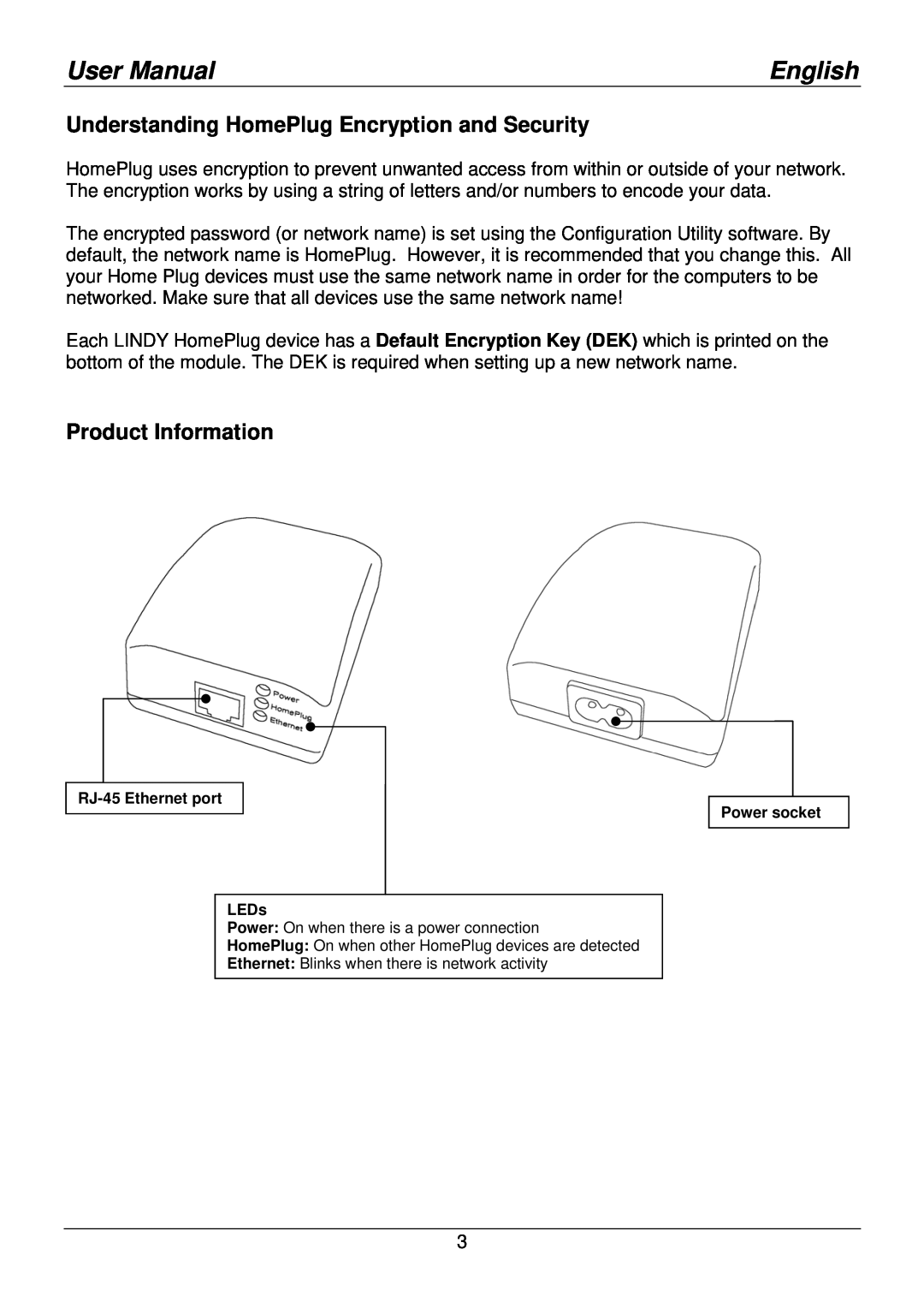 Lindy 25130 Understanding HomePlug Encryption and Security, Product Information, User Manual, English, Power socket 