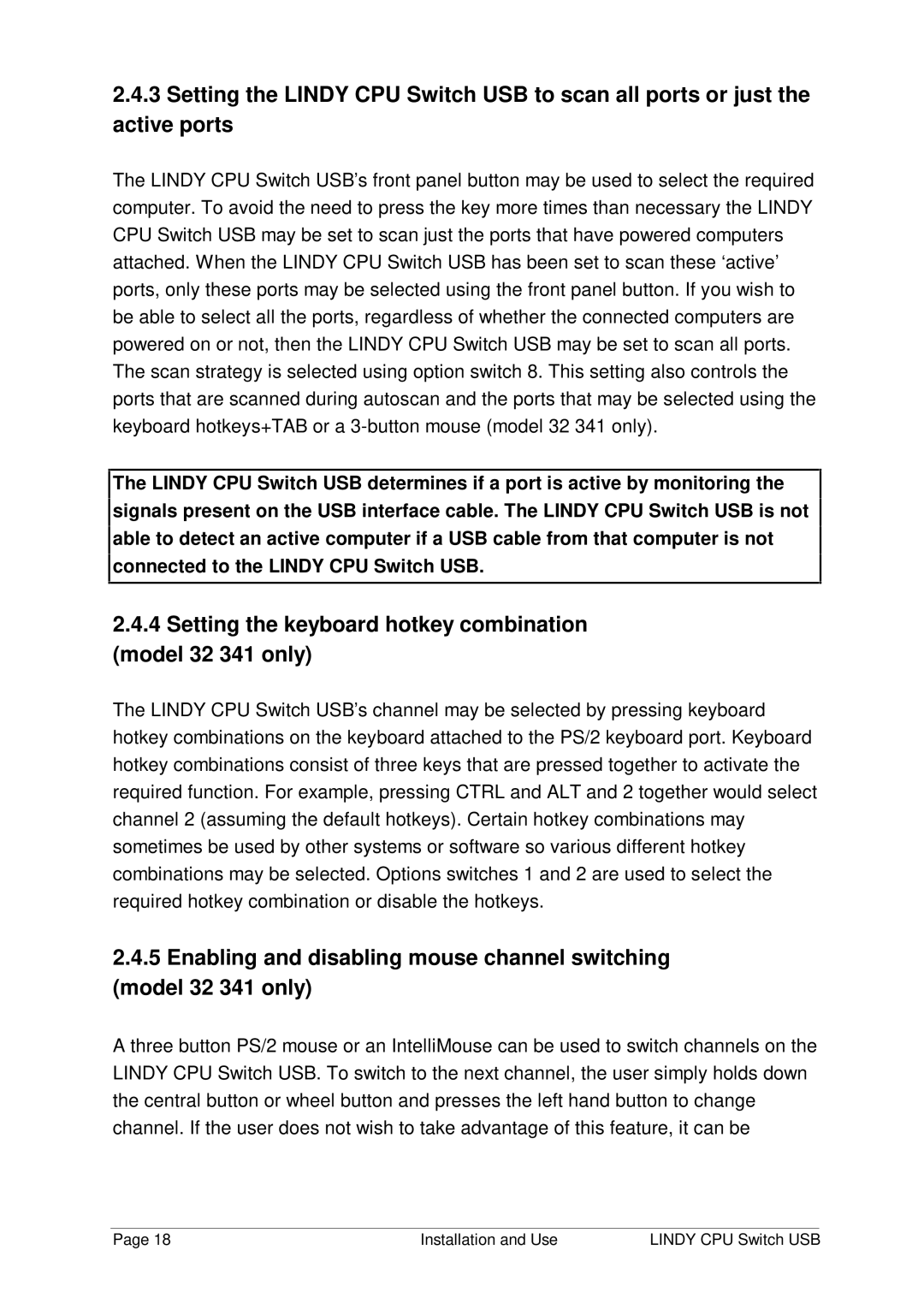 Lindy 32 342 manual Setting the keyboard hotkey combination model 32 341 only 