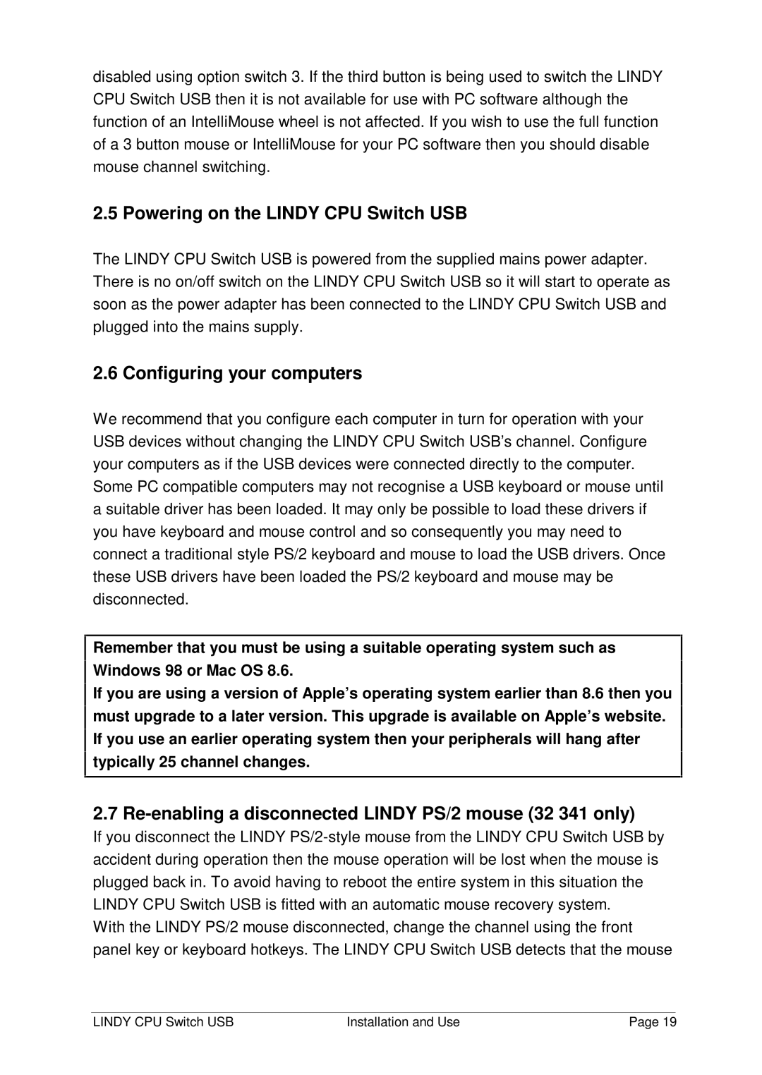 Lindy 32 341, 32 342 manual Powering on the Lindy CPU Switch USB, Configuring your computers 