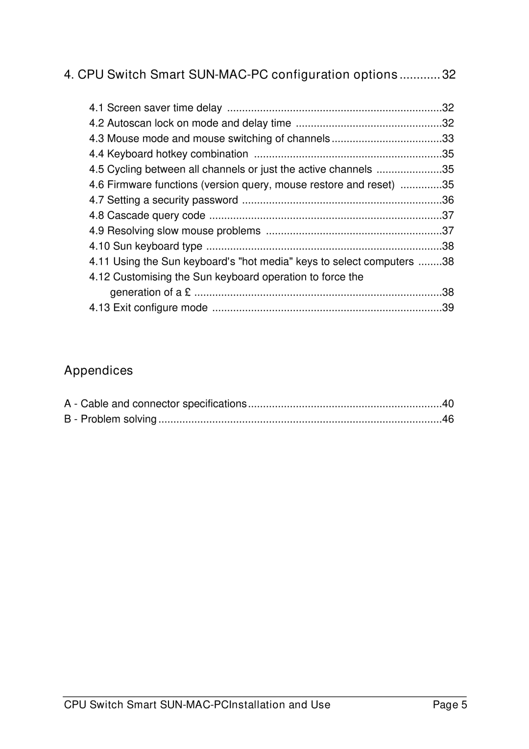 Lindy 32251 manual Appendices, CPU Switch Smart SUN-MAC-PC configuration options 