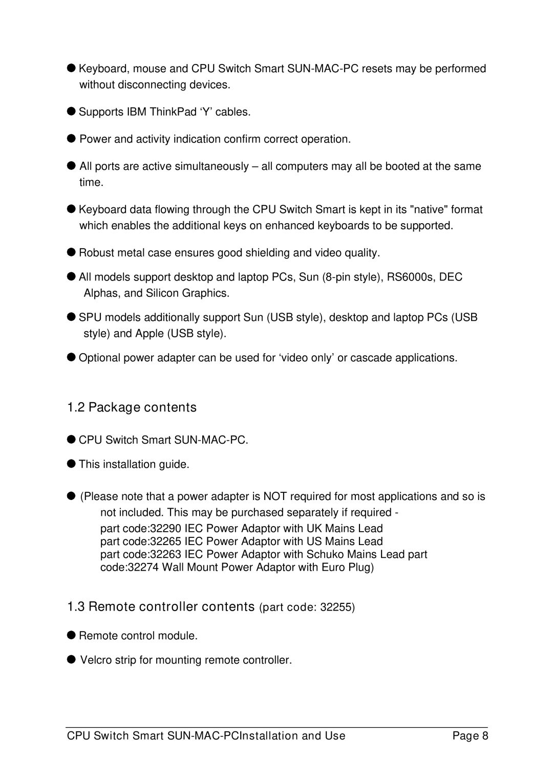 Lindy 32251 manual Package contents, Remote controller contents part code 