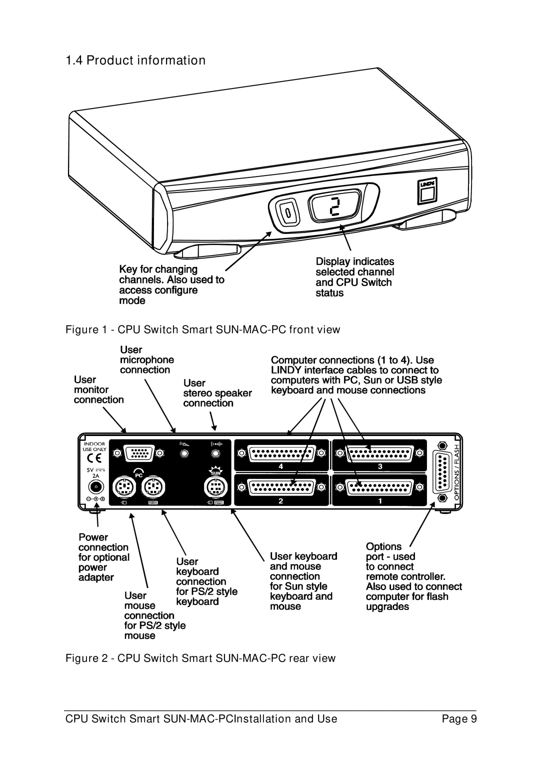 Lindy 32251 manual Product information, CPU Switch Smart SUN-MAC-PC front view 