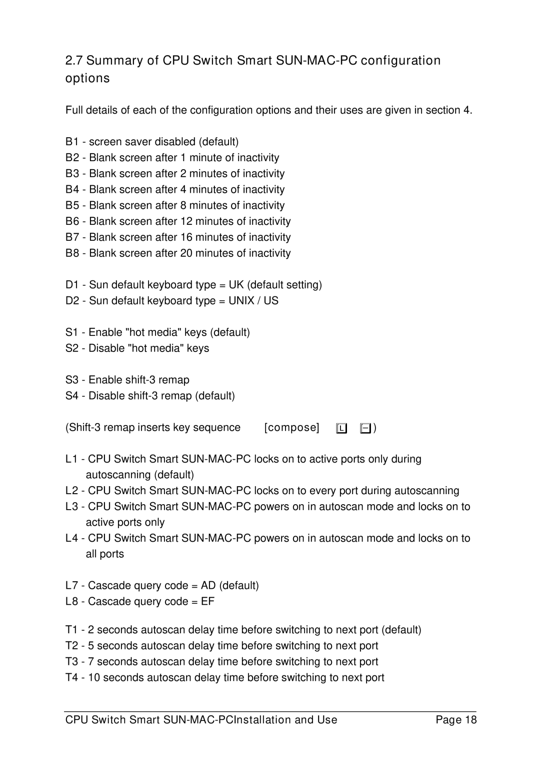 Lindy 32251 manual Summary of CPU Switch Smart SUN-MAC-PC configuration options, Compose L 