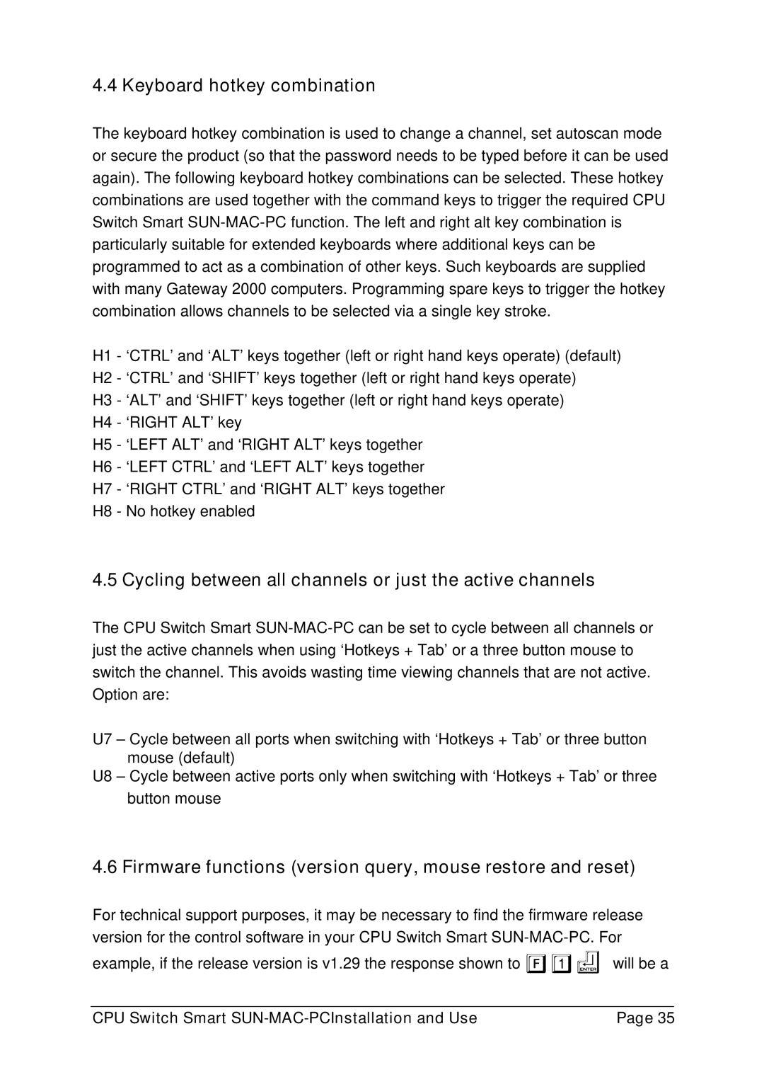 Lindy 32251 manual Keyboard hotkey combination, Cycling between all channels or just the active channels 