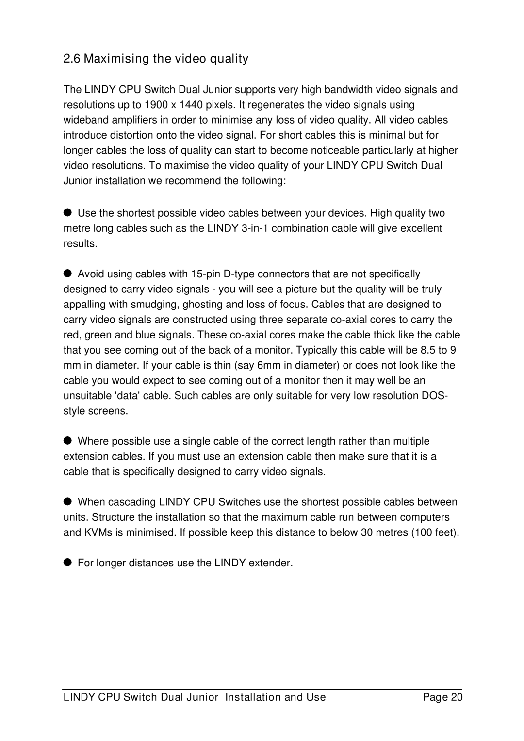 Lindy 32351, 32352 manual Maximising the video quality 