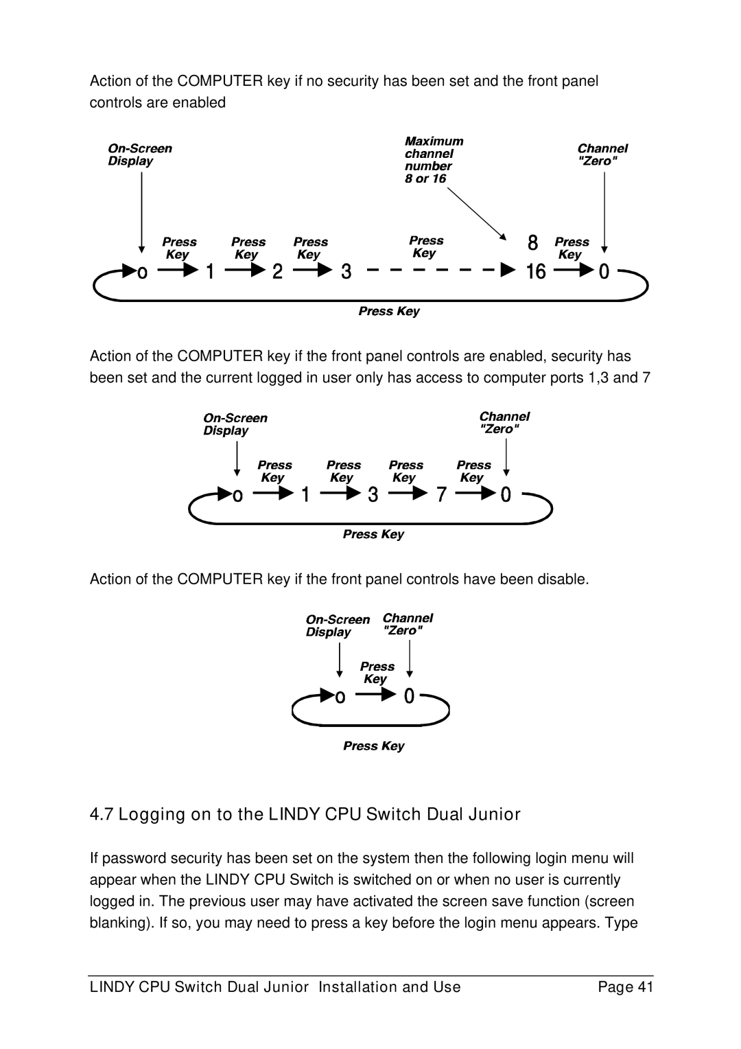 Lindy 32352, 32351 manual Logging on to the Lindy CPU Switch Dual Junior 