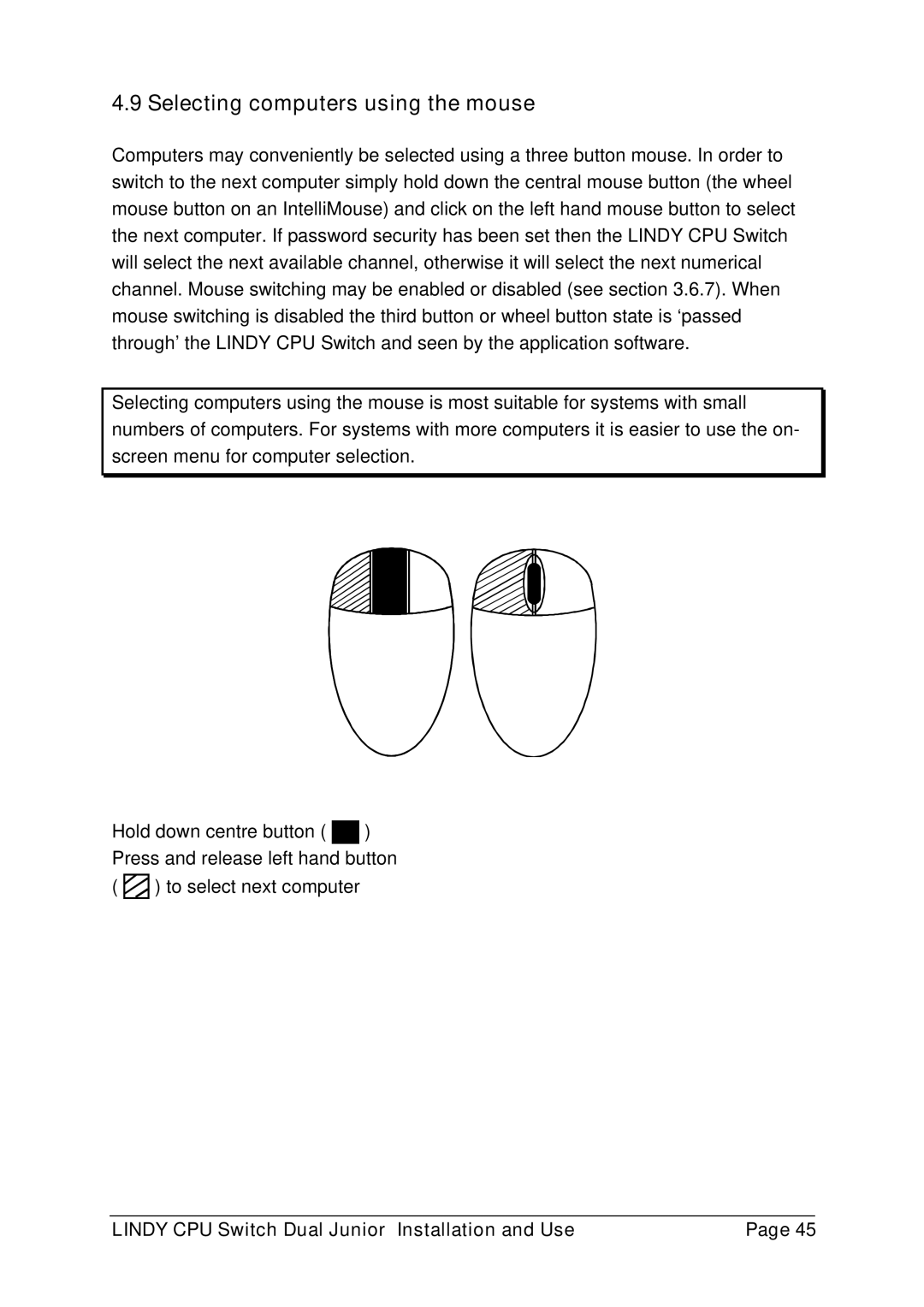 Lindy 32352, 32351 manual Selecting computers using the mouse 