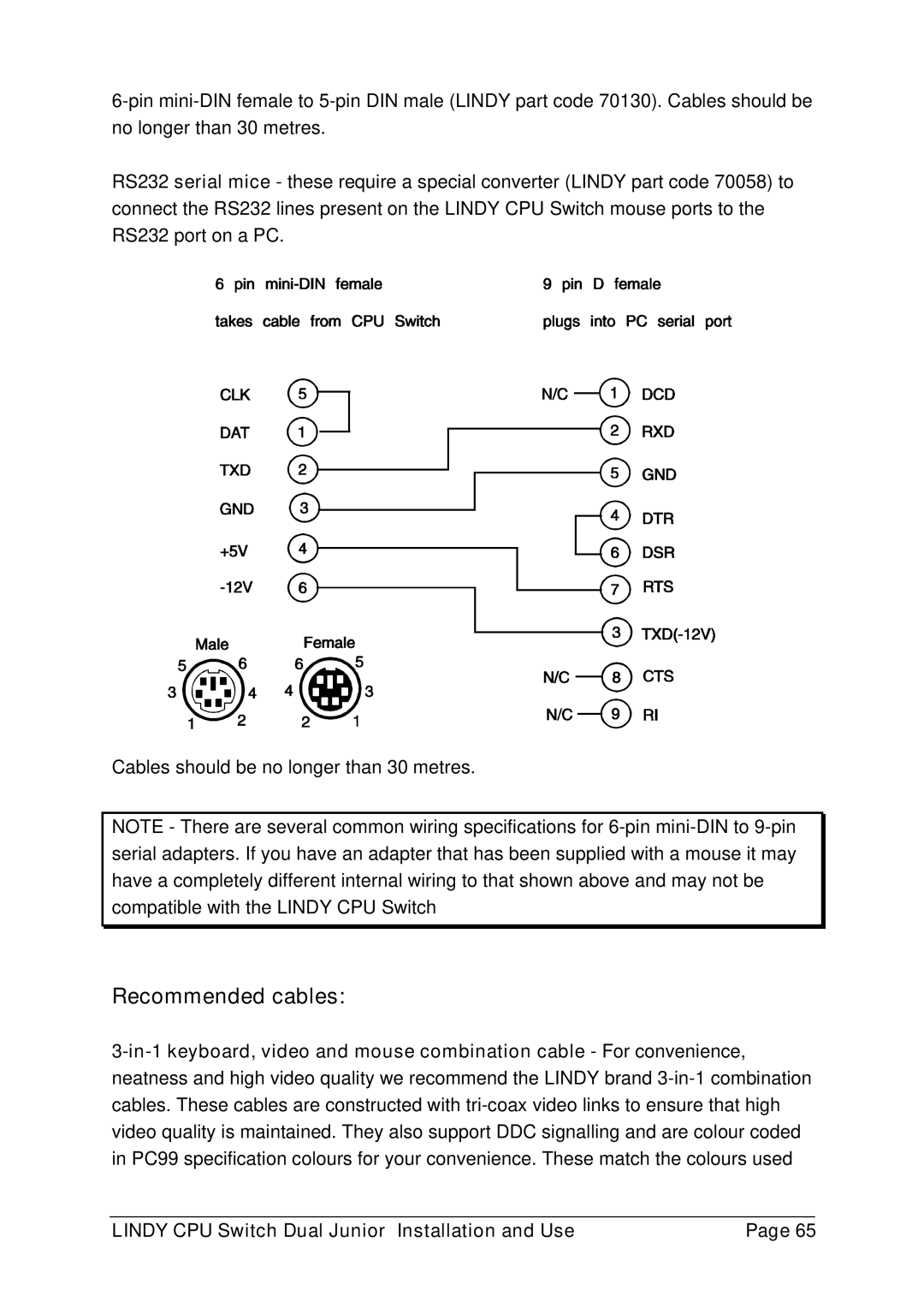 Lindy 32352, 32351 manual Recommended cables 