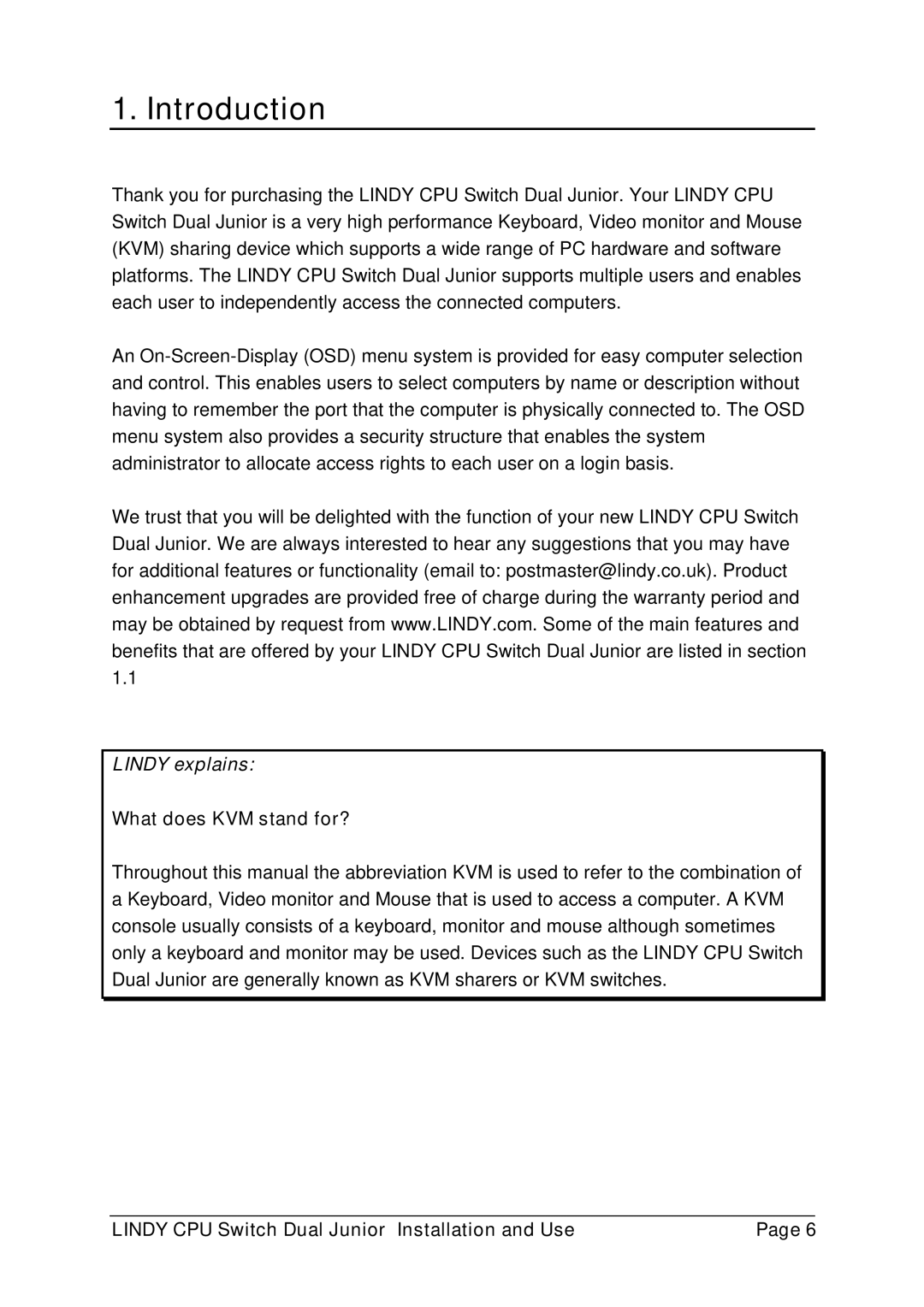 Lindy 32351, 32352 manual Introduction, Lindy explains, What does KVM stand for? 