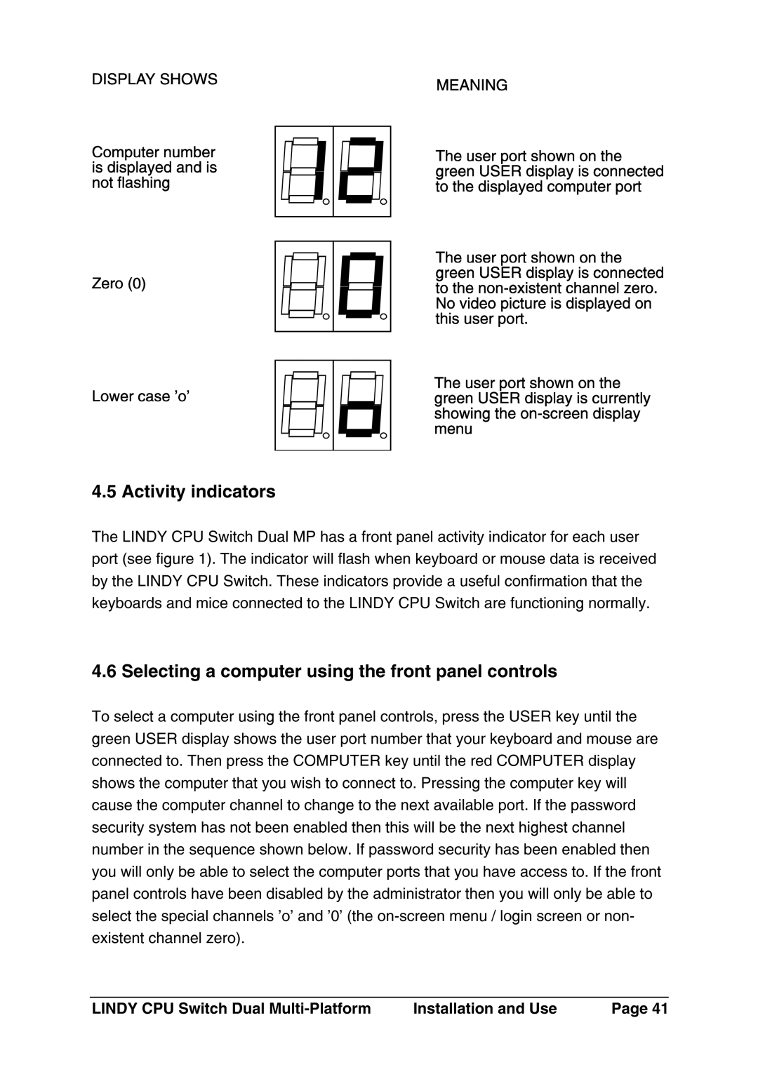 Lindy 32354, 32353 manual Causethe, 6Selectingacomputerusingthefrontpanelcontrols, Activ ityindicators, Foreachuser 