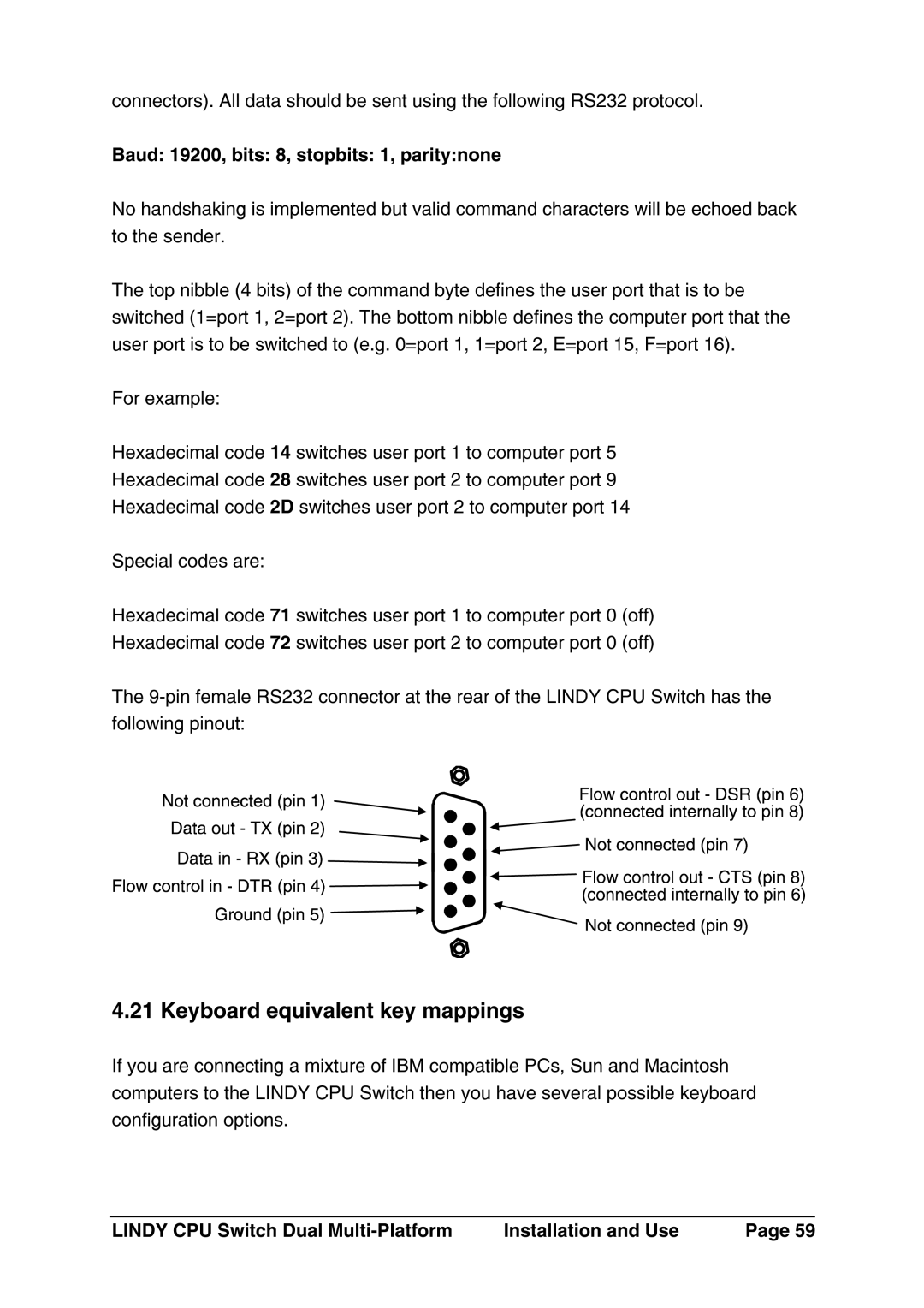 Lindy 32354, 32353 manual Forexample, Baud19200,bits8,stopbits1,paritynone, Specialcodesare 