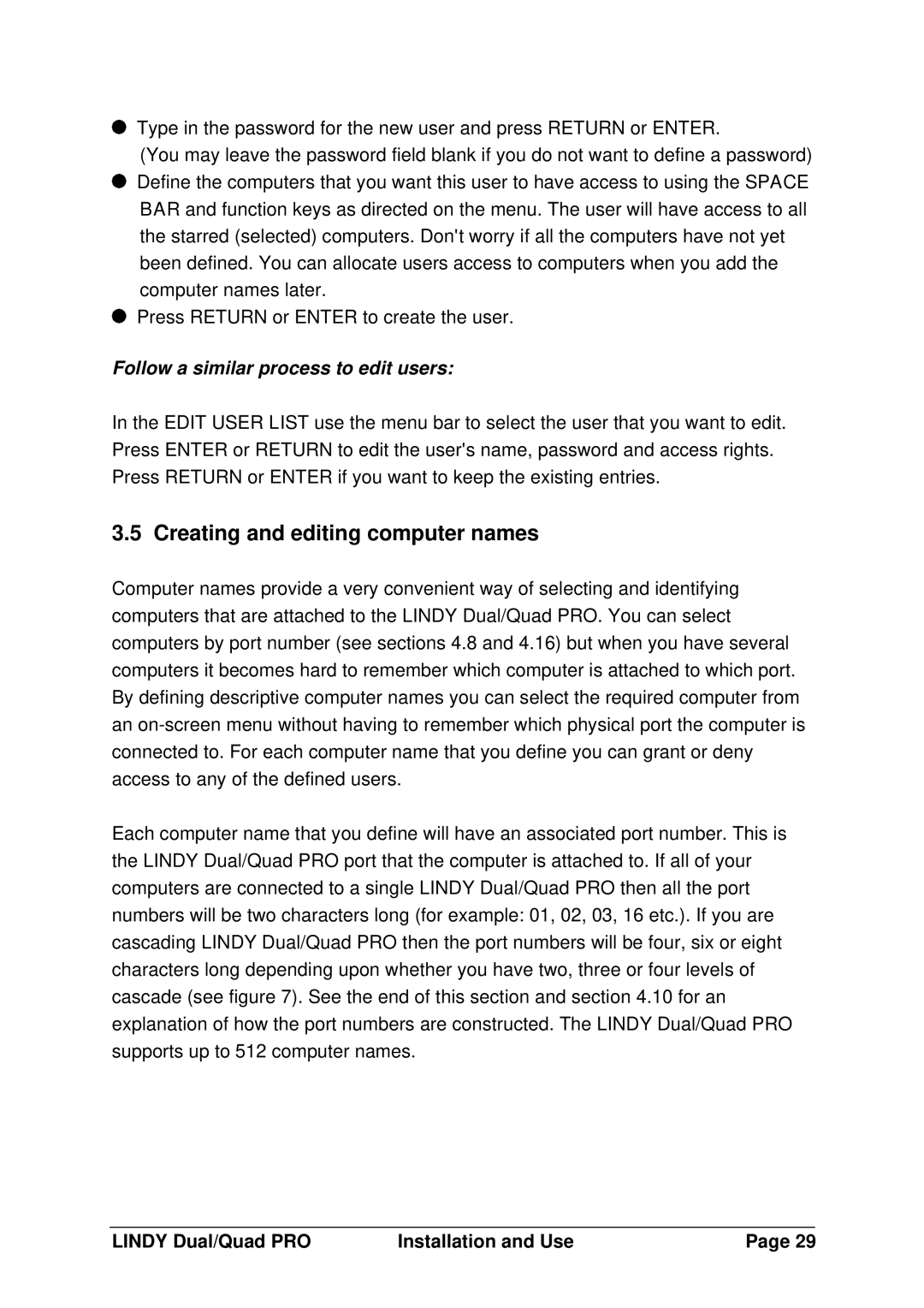 Lindy 32362, 32364, 32361 manual Creating and editing computer names, Follow a similar process to edit users 