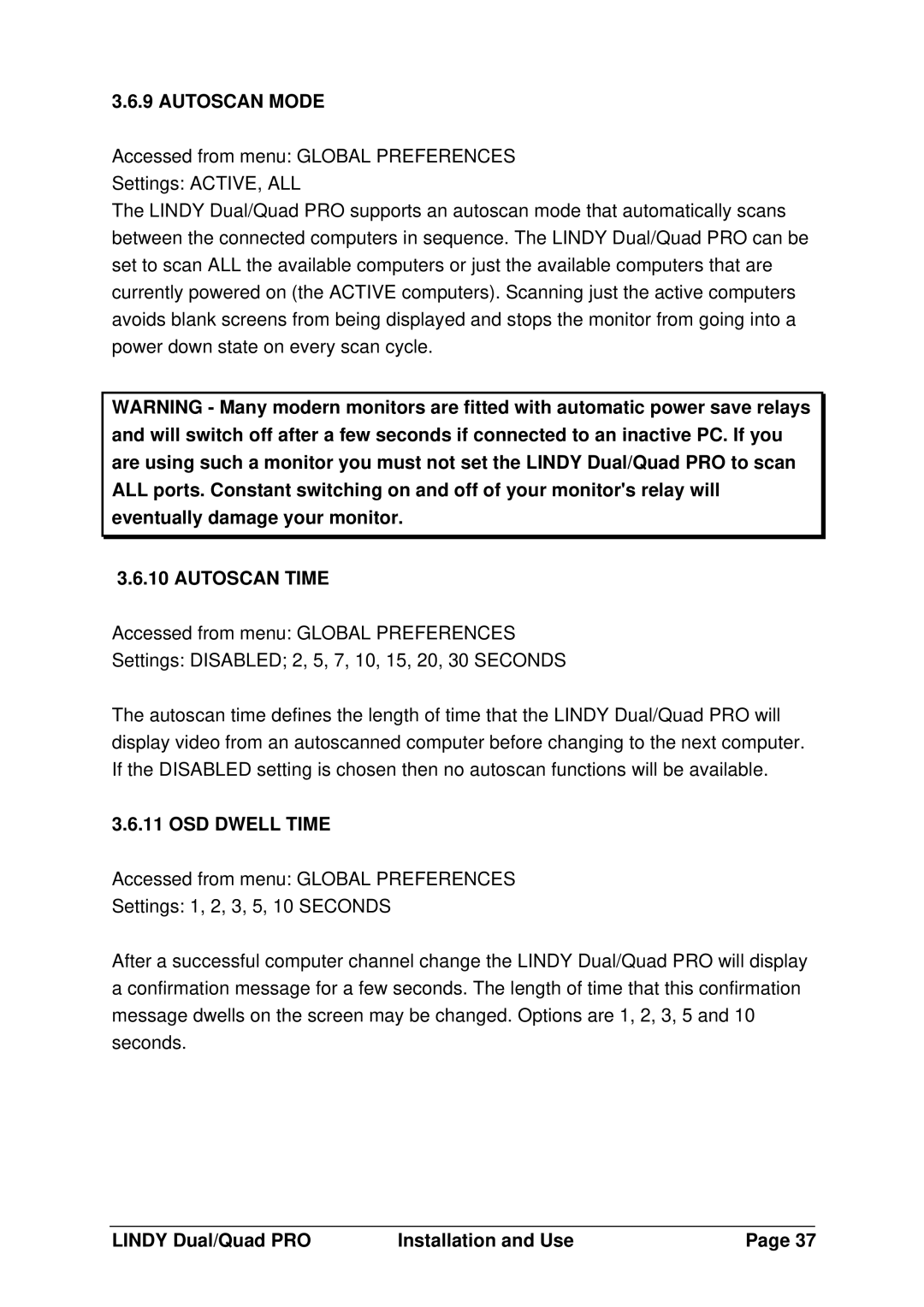 Lindy 32361, 32362, 32364 manual Autoscan Mode, Autoscan Time, OSD Dwell Time 