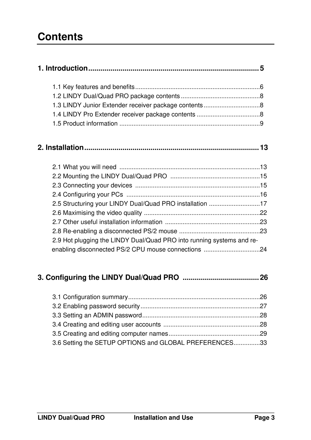 Lindy 32364, 32362, 32361 manual Contents 