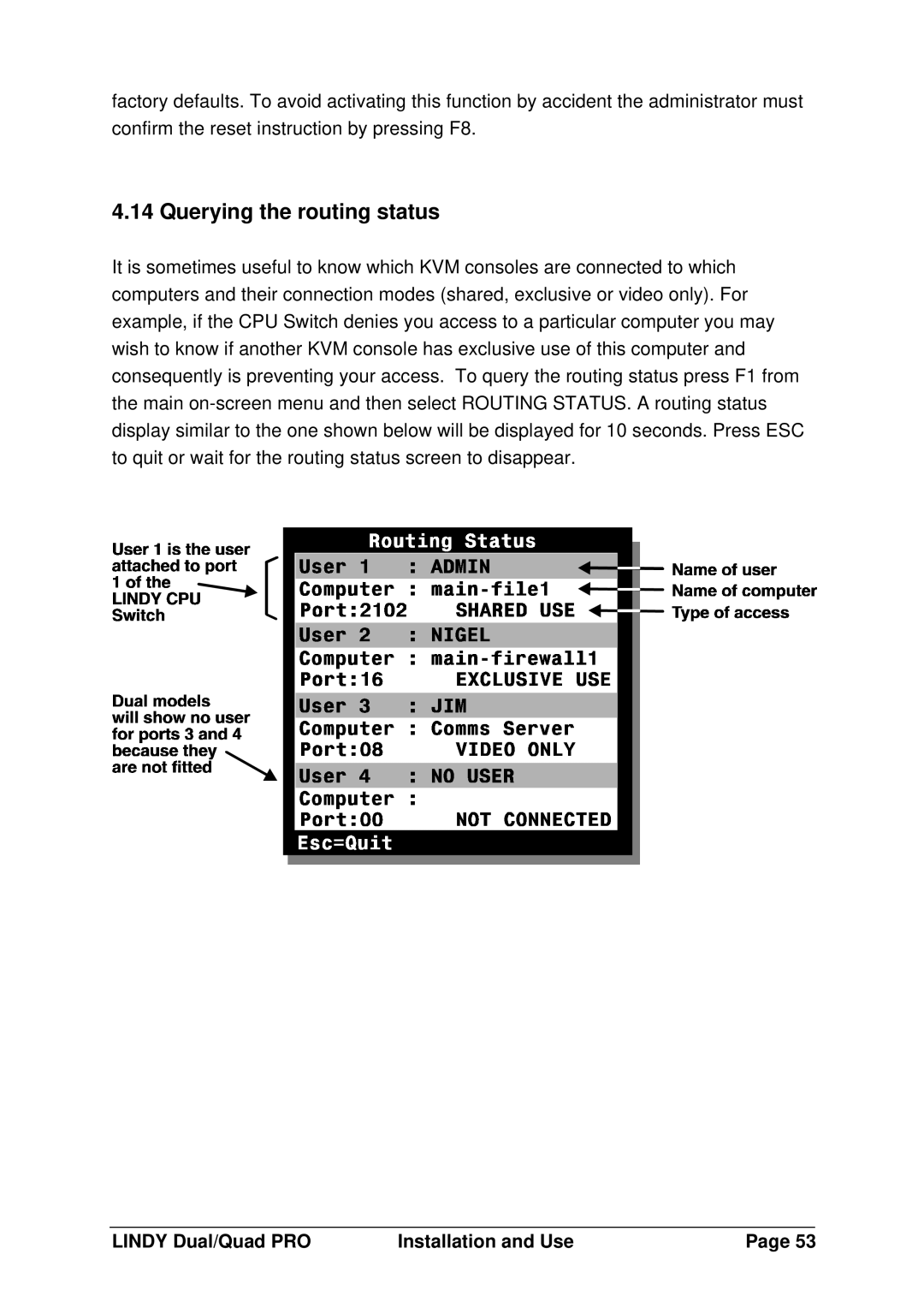 Lindy 32362, 32364, 32361 manual Querying the routing status 