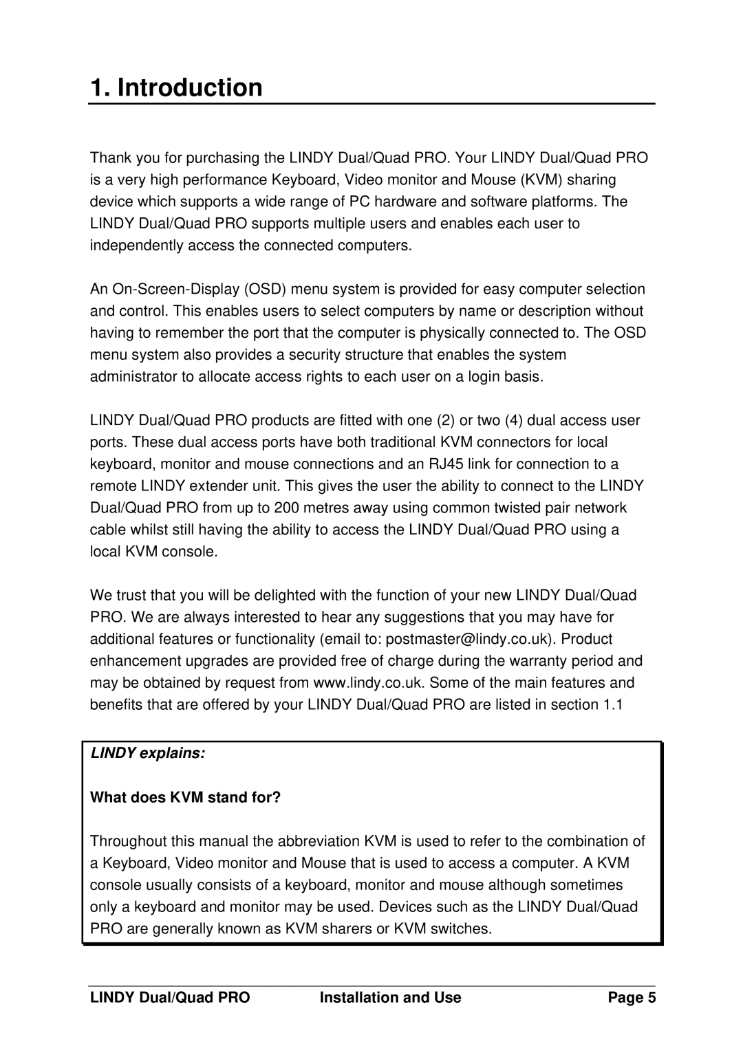 Lindy 32362, 32364, 32361 manual Introduction, Lindy explains, What does KVM stand for? 