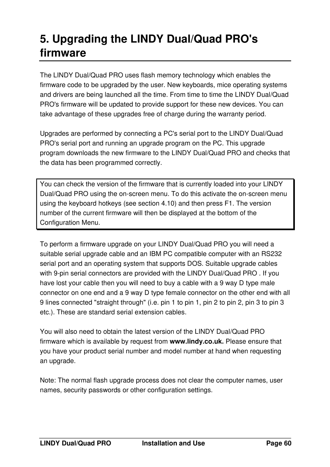 Lindy 32364, 32362, 32361 manual Upgrading the Lindy Dual/Quad PROs firmware 