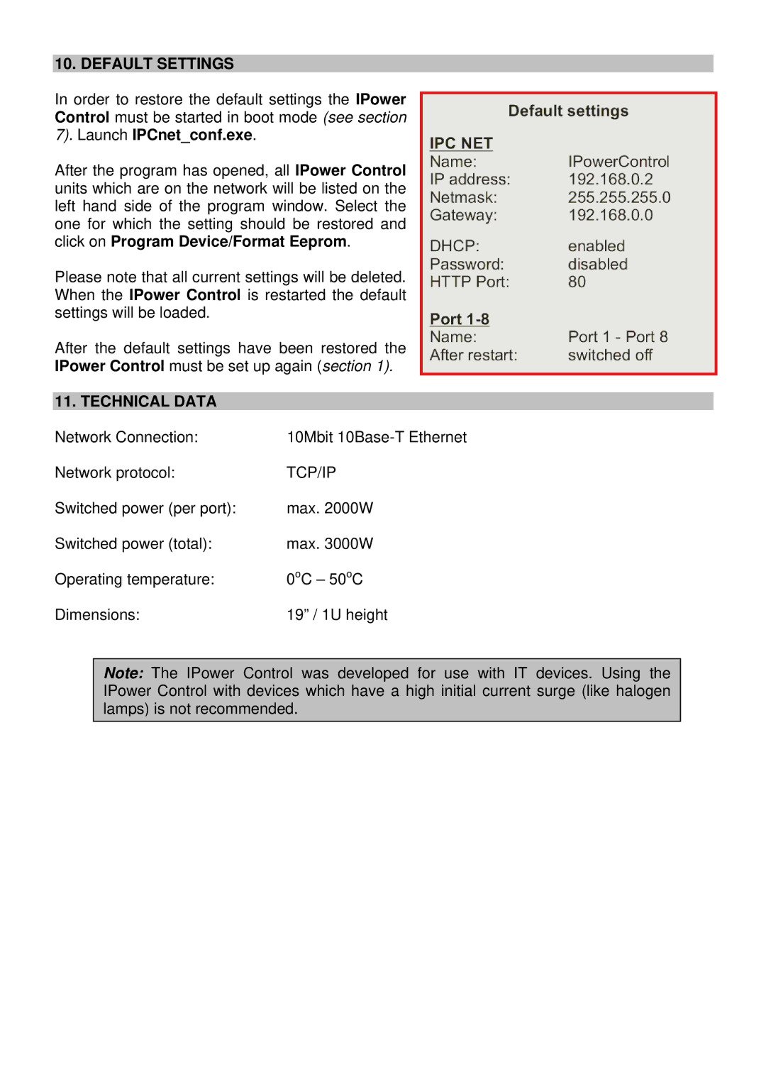 Lindy 32416 manual Default Settings, Technical Data 