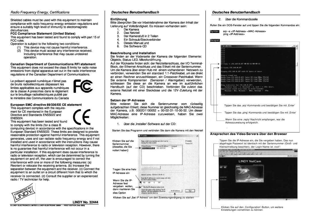 Lindy 32444 Deutsches Benutzerhandbuch, FCC Compliance Statement United States, Einführung, Beschreibung und Installation 