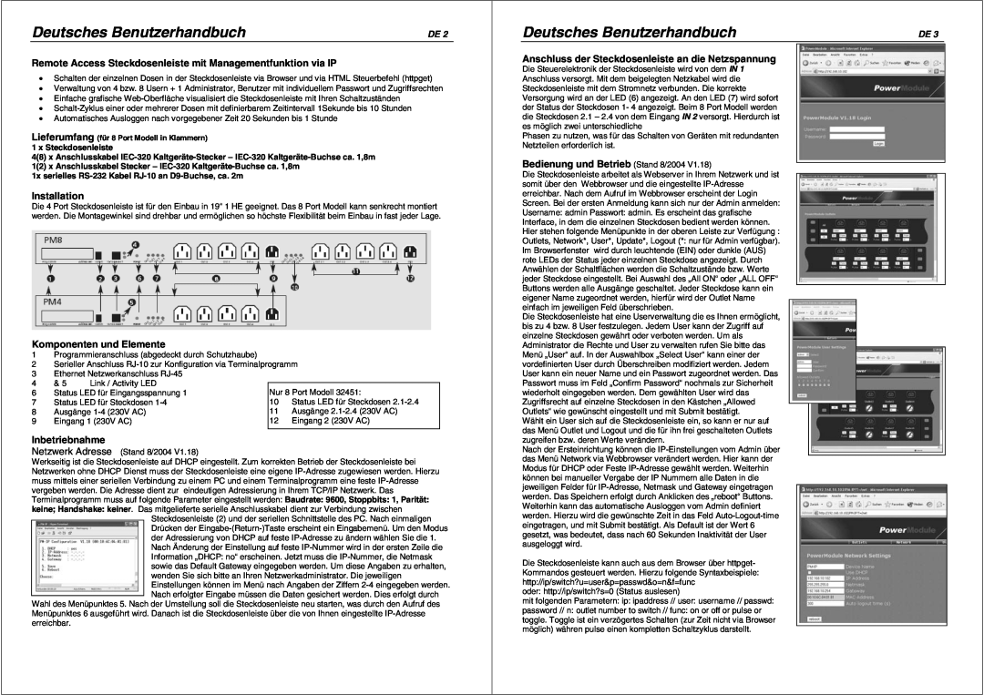 Lindy 32450, 32451 Deutsches Benutzerhandbuch, Remote Access Steckdosenleiste mit Managementfunktion via IP, Installation 