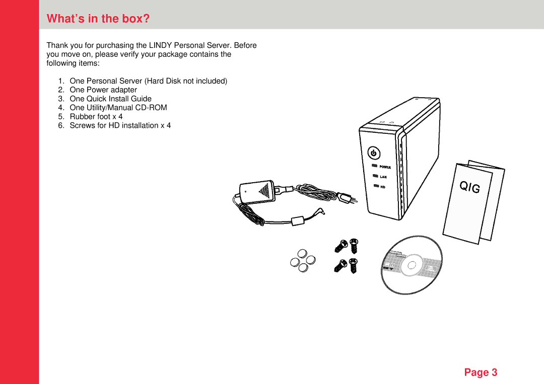 Lindy 32454 instruction manual What’s in the box? 