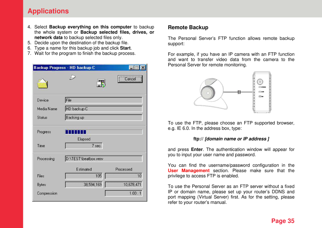 Lindy 32454 instruction manual Remote Backup, Ftp// domain name or IP address 