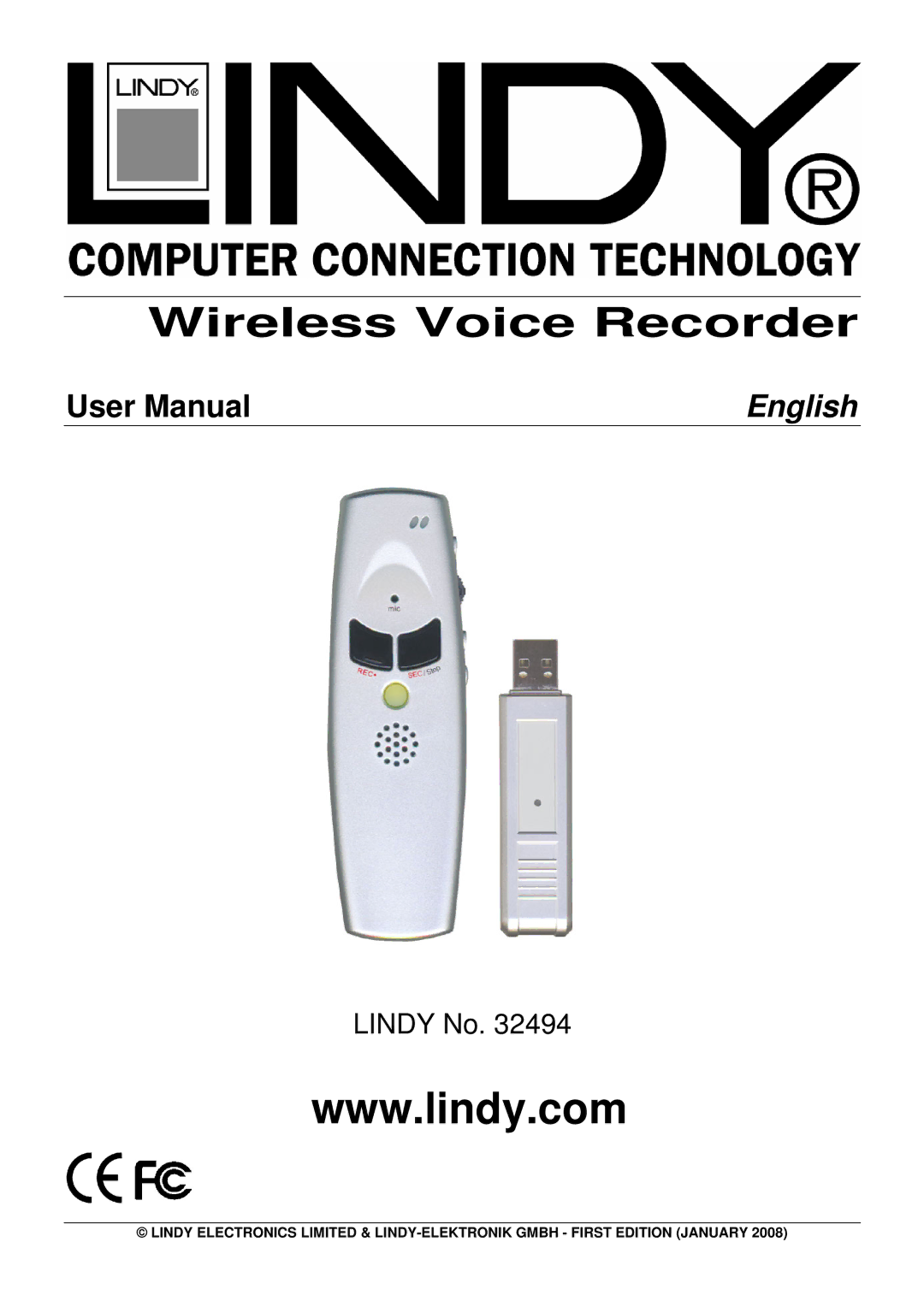 Lindy 32494 user manual Wireless Voice Recorder 