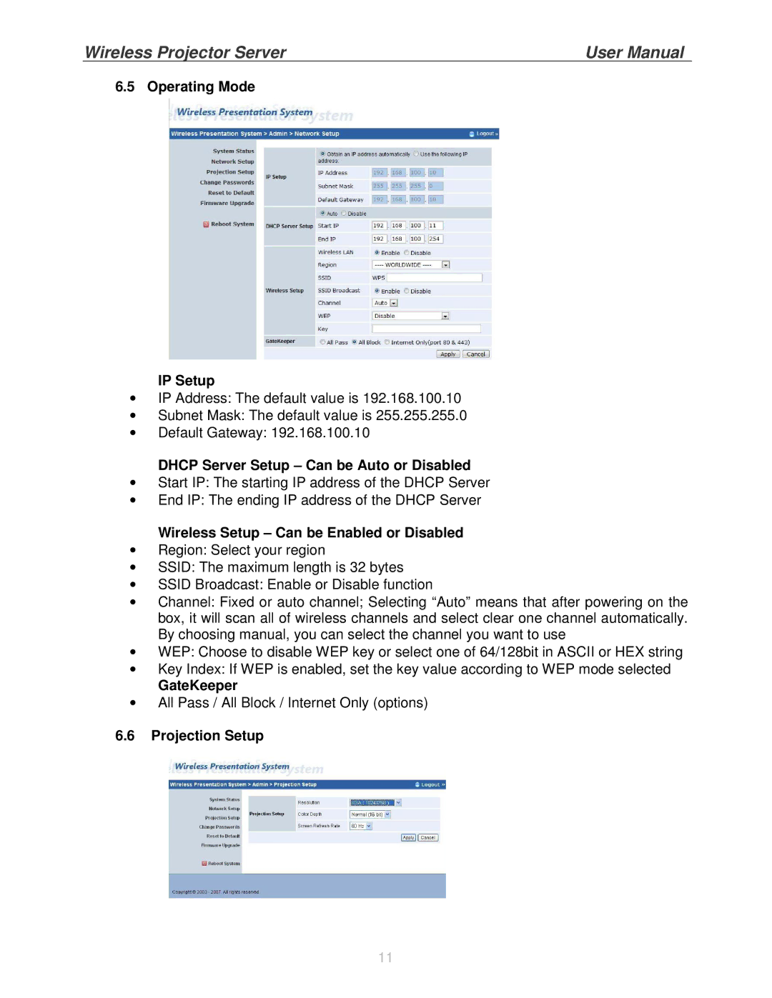 Lindy 32498 Operating Mode IP Setup, Dhcp Server Setup Can be Auto or Disabled, Wireless Setup Can be Enabled or Disabled 