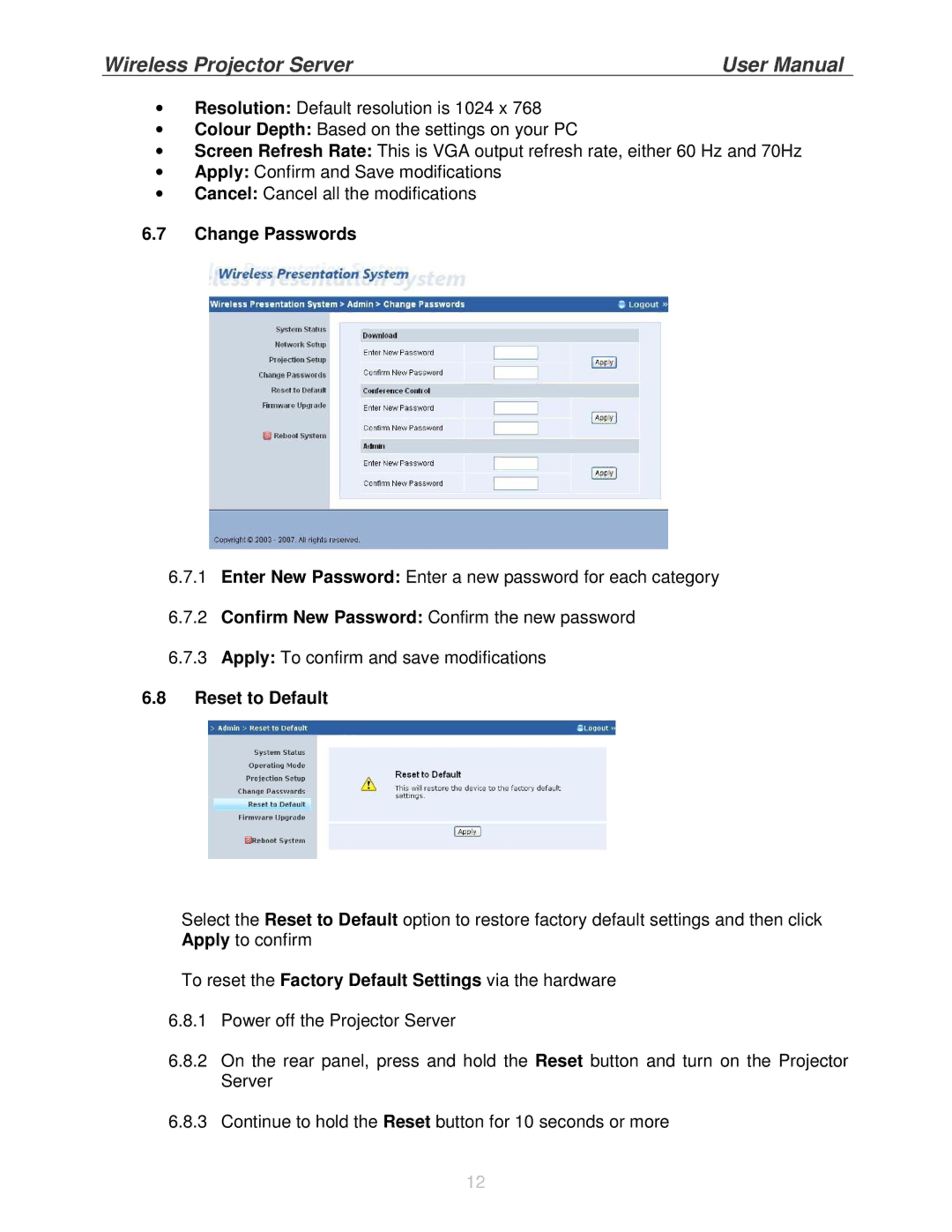 Lindy 32499, 32498 user manual Change Passwords, Reset to Default 