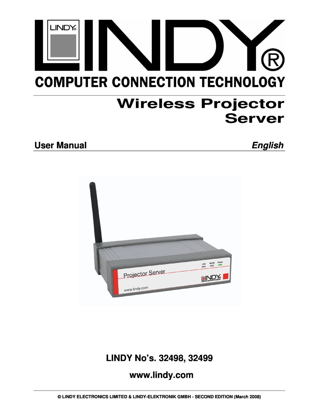 Lindy 32499 user manual Wireless Projector Server, User Manual, English, LINDY No’s. 32498 
