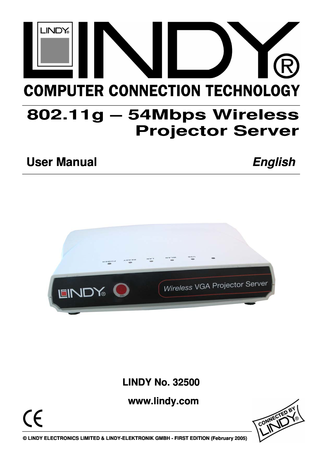 Lindy 32500 user manual LINDY No, 802.11g - 54Mbps Wireless Projector Server, English 