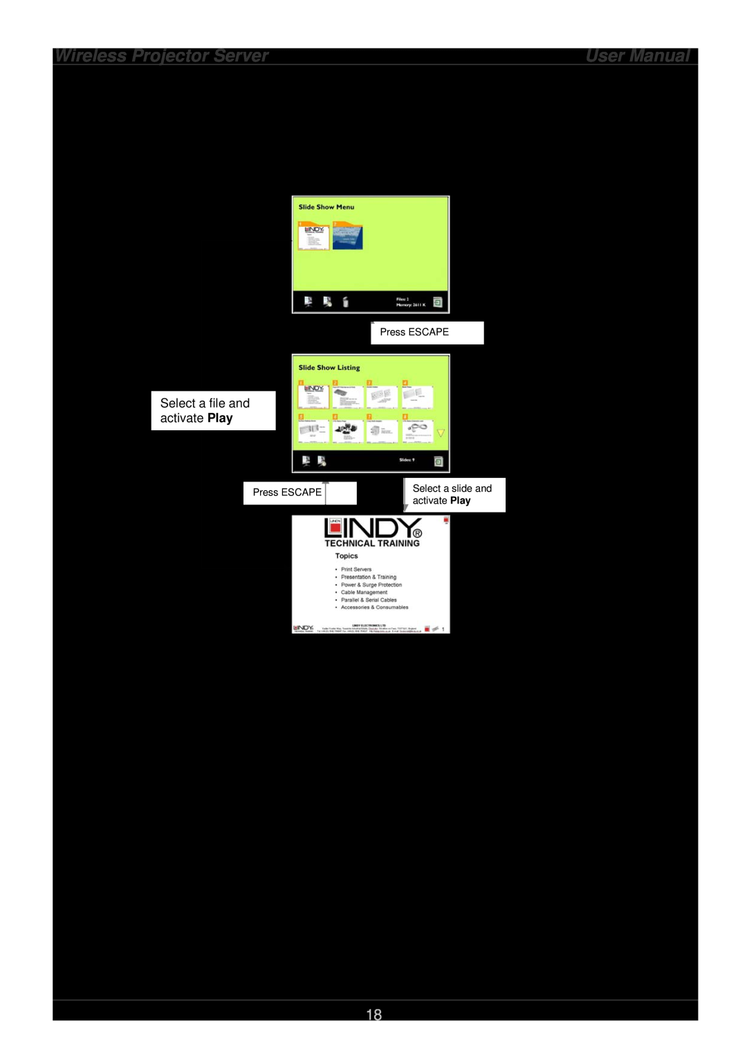 Lindy 32500 user manual Conducting a Slide Show, Wireless Projector Server, User Manual 