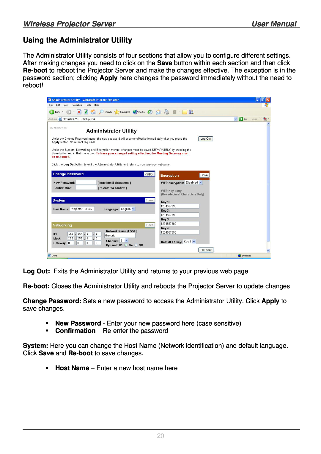 Lindy 32500 user manual Using the Administrator Utility, Wireless Projector Server, User Manual 