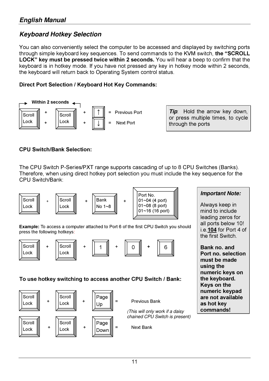 Lindy 32505, 32514, 32503, 32512, 32504, 32513 user manual English Manual Keyboard Hotkey Selection, Important Note 