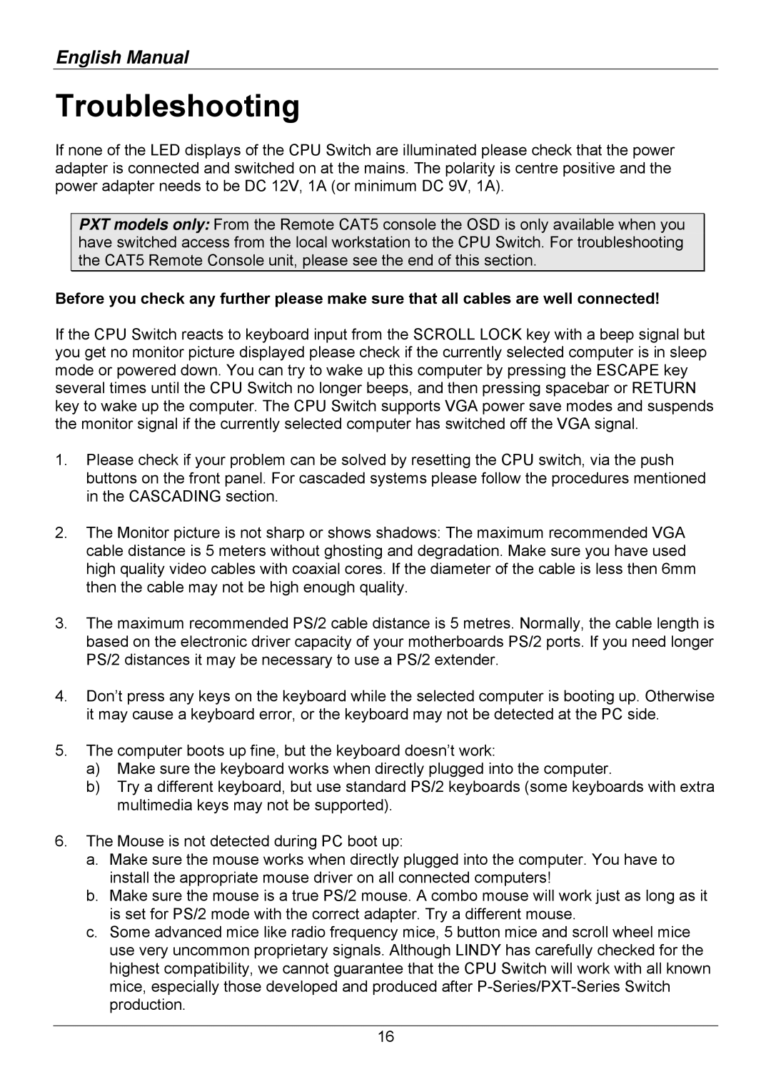 Lindy 32514, 32505, 32503, 32512, 32504, 32513 user manual Troubleshooting 